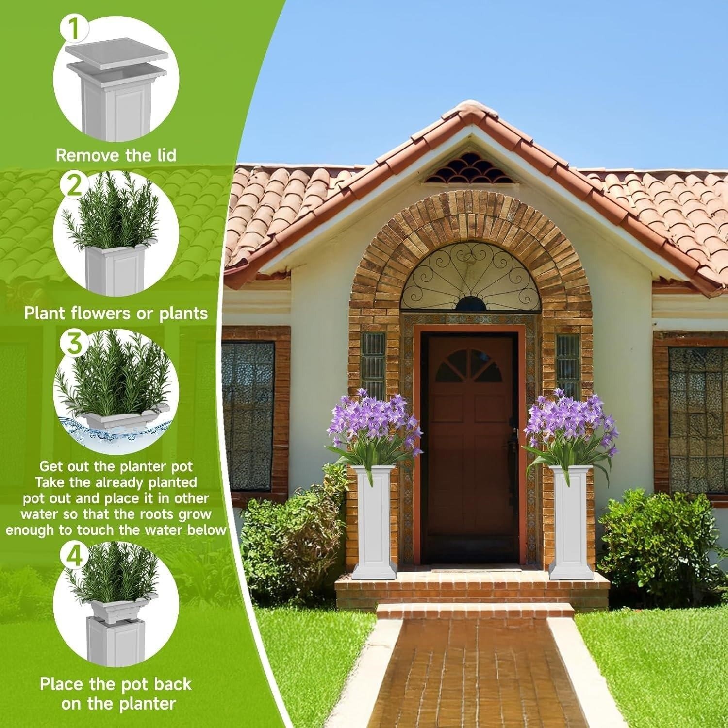 Set of 2 Tall White Pedestal Planters - photo 2