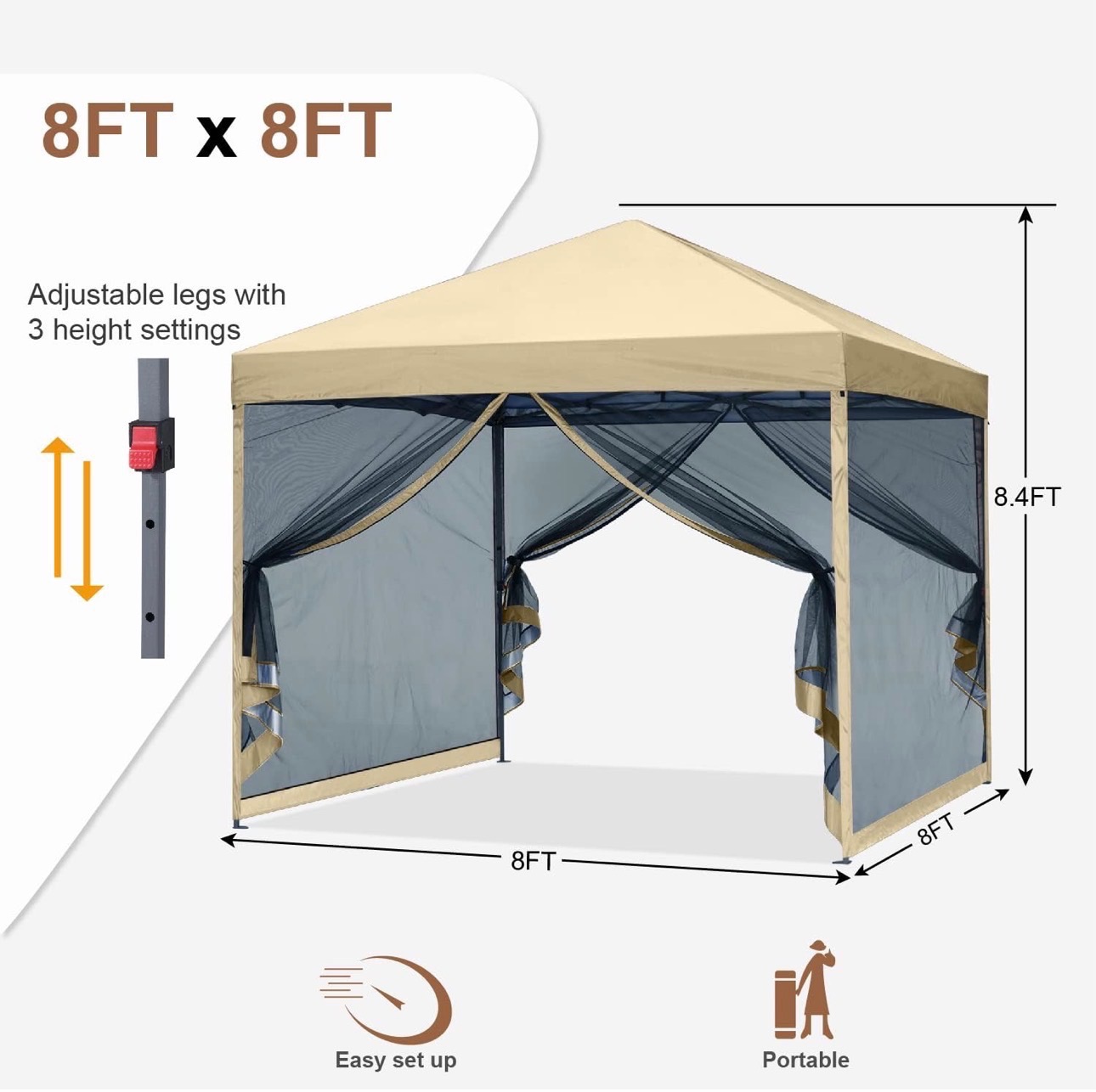 MASTERCANOPY 8x8 Pop Up Canopy Tent & Netting/UV/Bug+WaterProof - photo 2