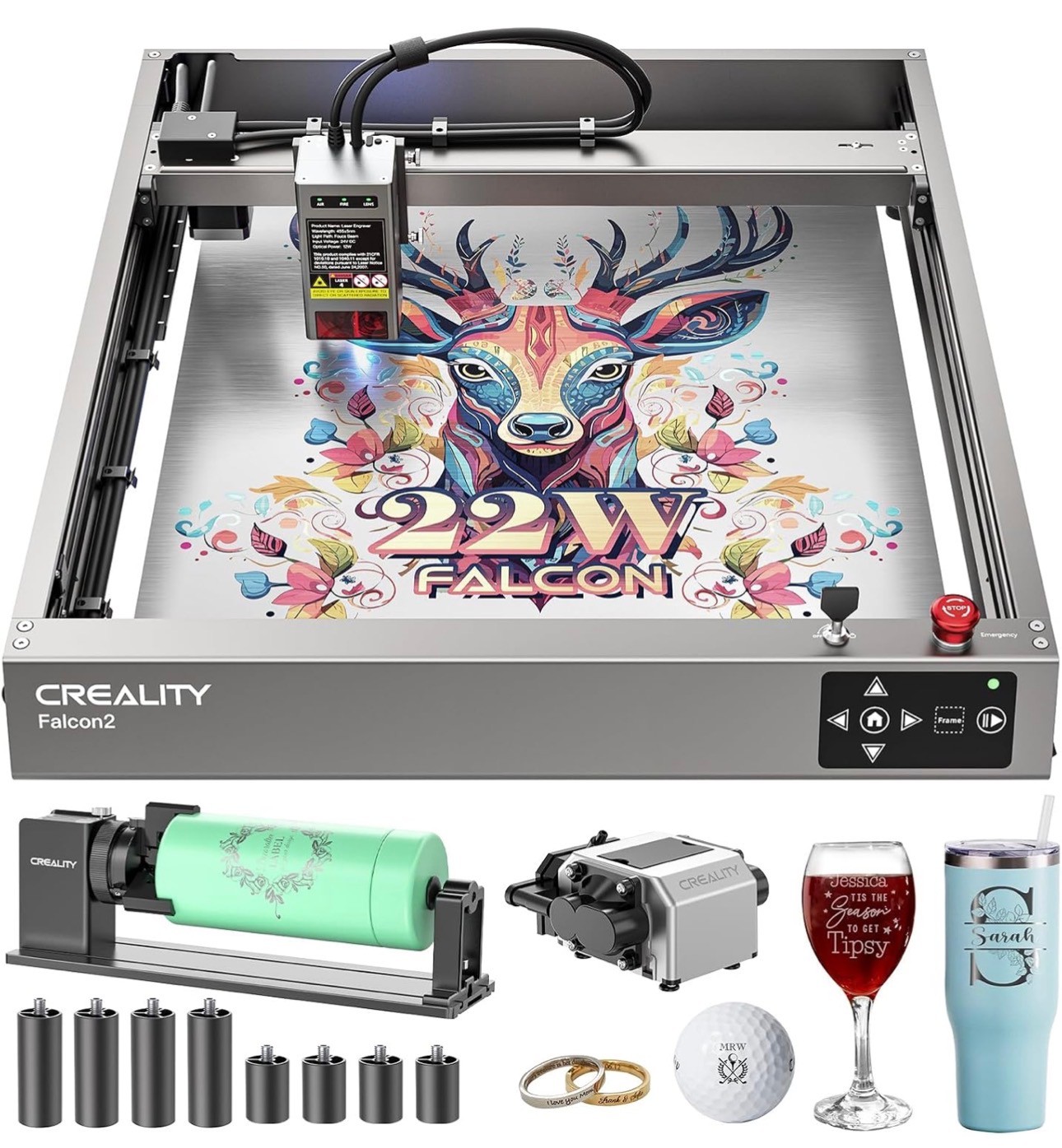 Laser Engraver 22w Class4 120,000mW, Air Assist, Rotary Cutter M