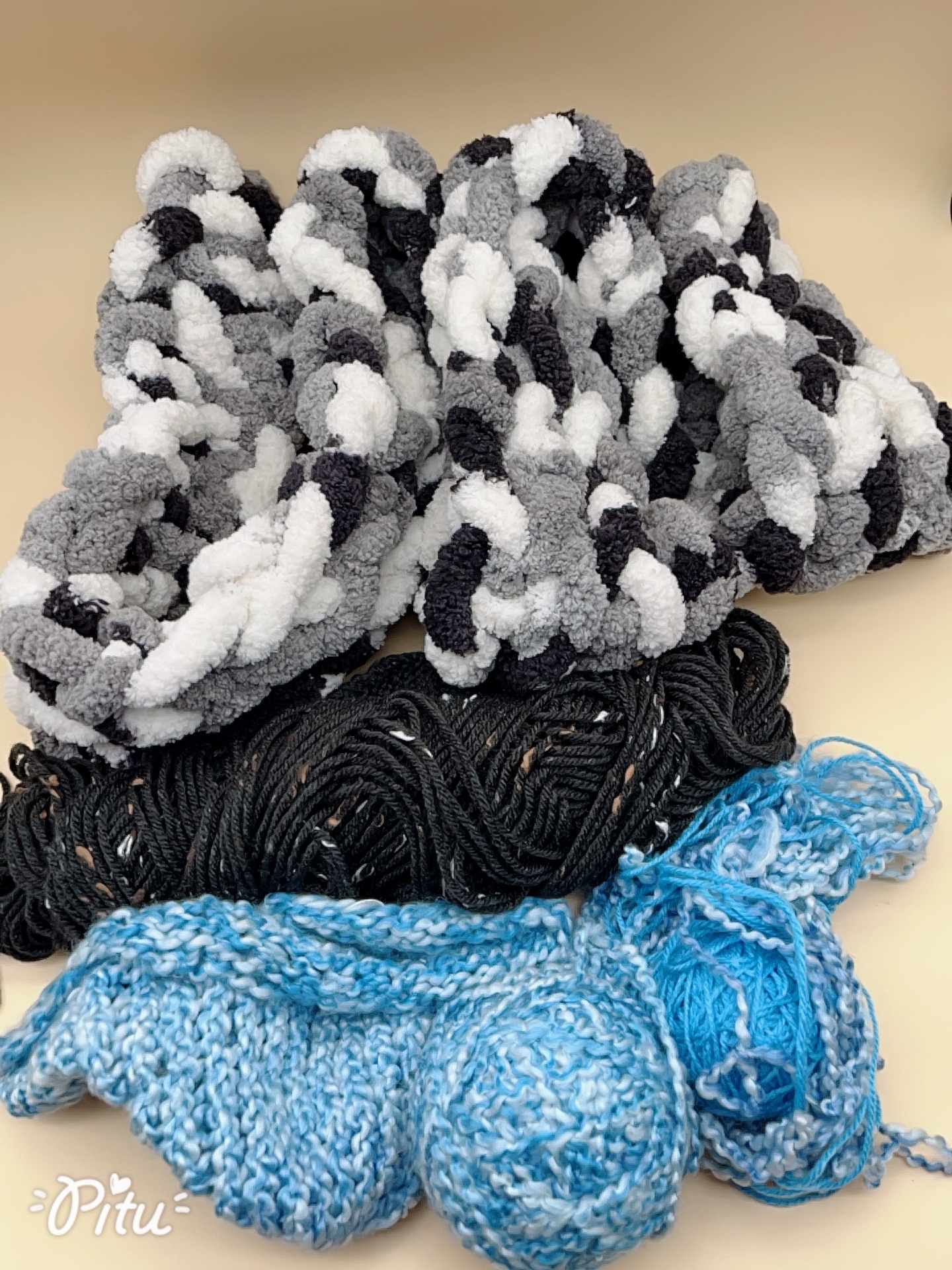 Lot of 3 yarns w/Chenille / Chunky blanket yarn+ Knitting Yarn