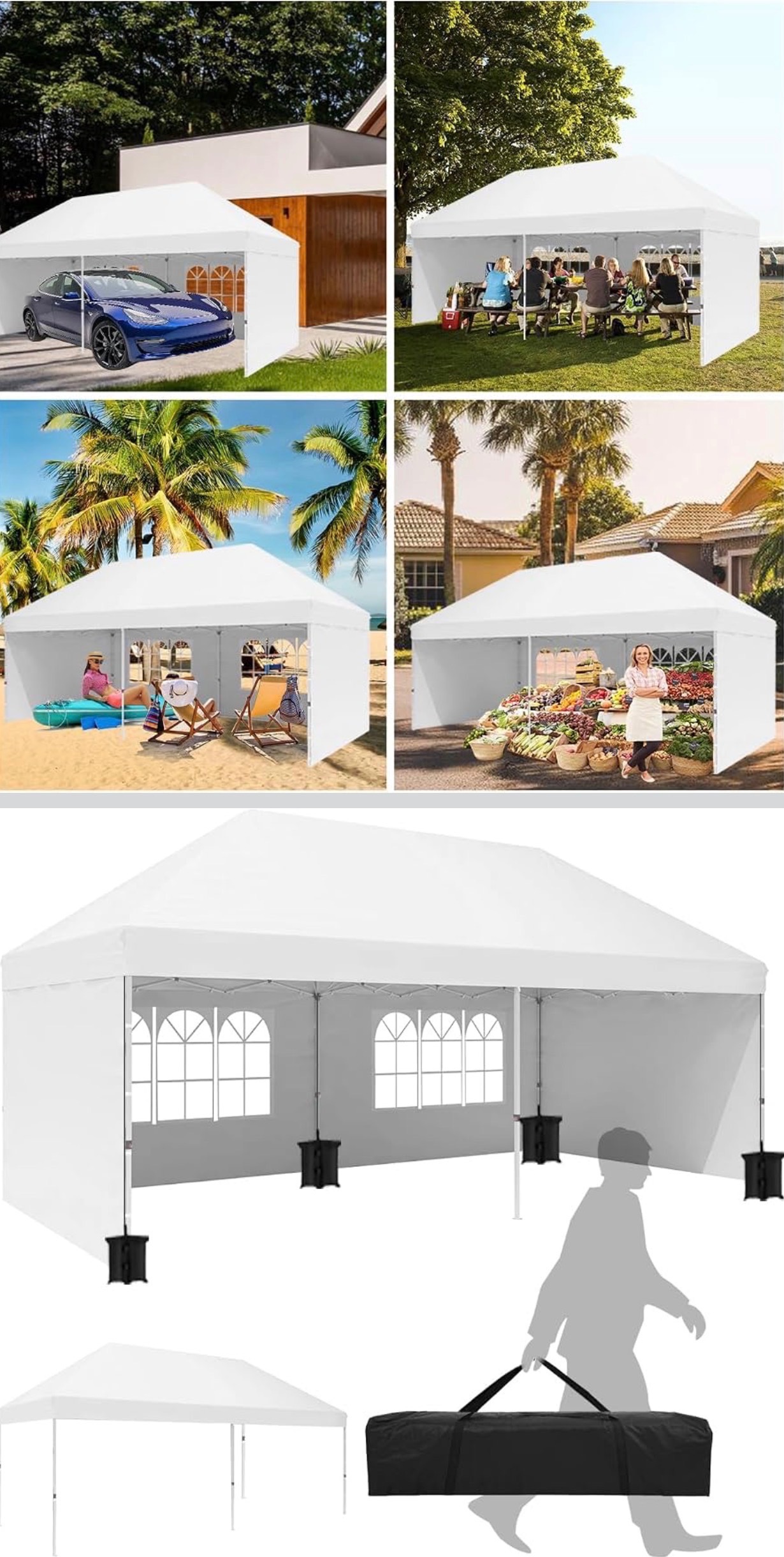 10x20ft Pop Up Canopy Gazebo Commercial Grade Tent 4 Sidewalls