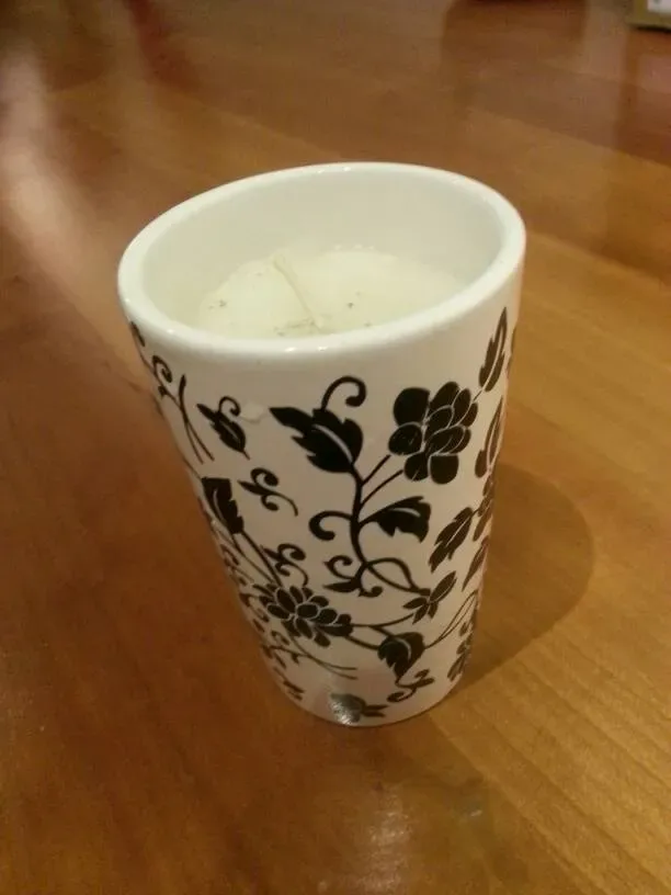 New Unused Candle In Pretty Black And White Flower Cup Jar!