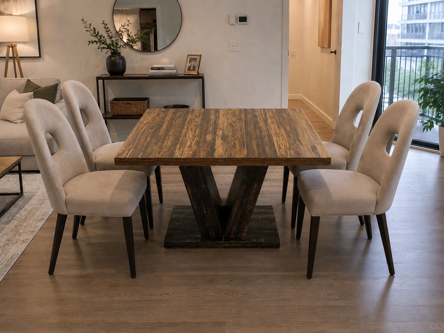 Modern V-Base Dining Set – Table + 4 Chairs