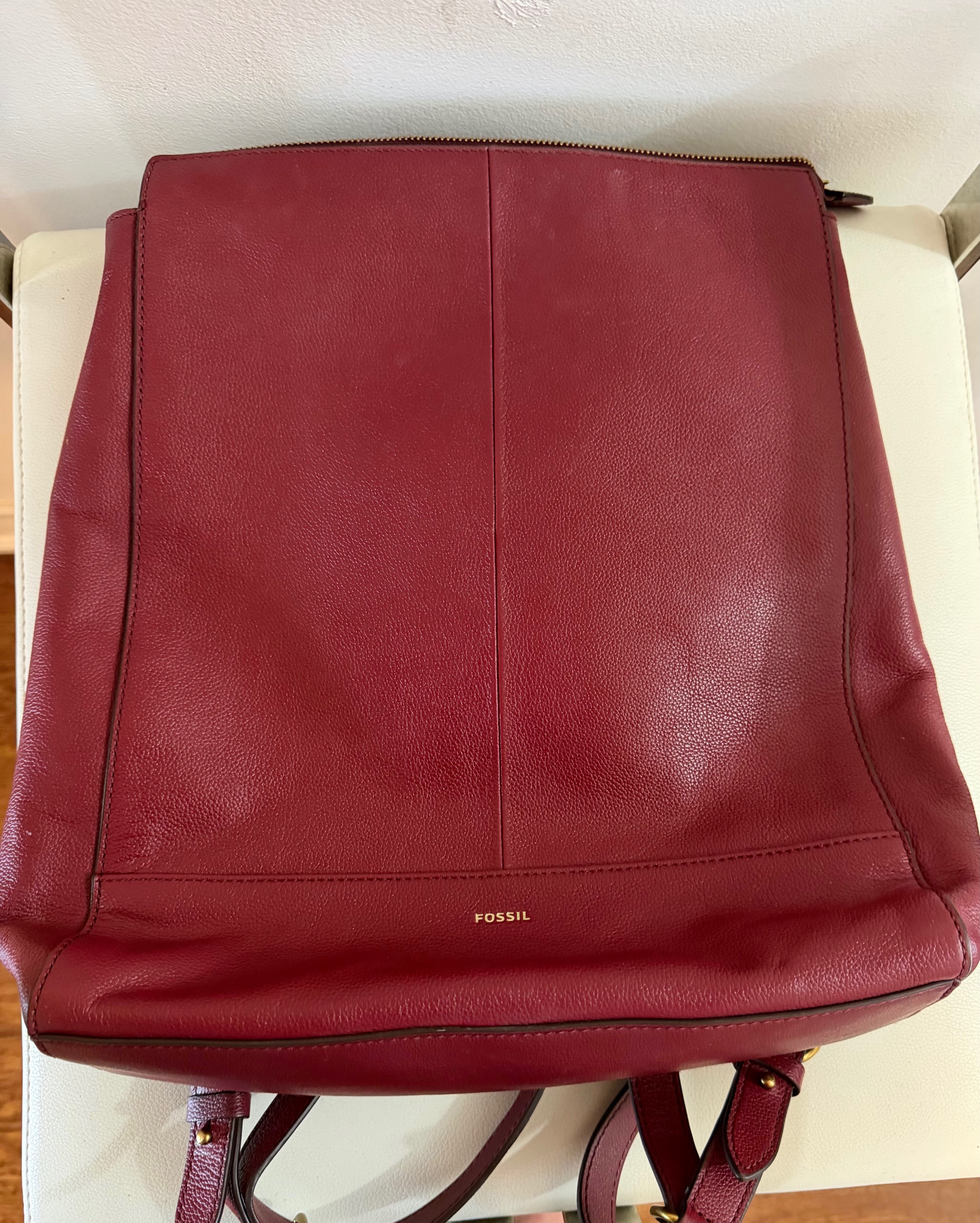 FOSSIL Red Leather Backpack, Like New - photo 2