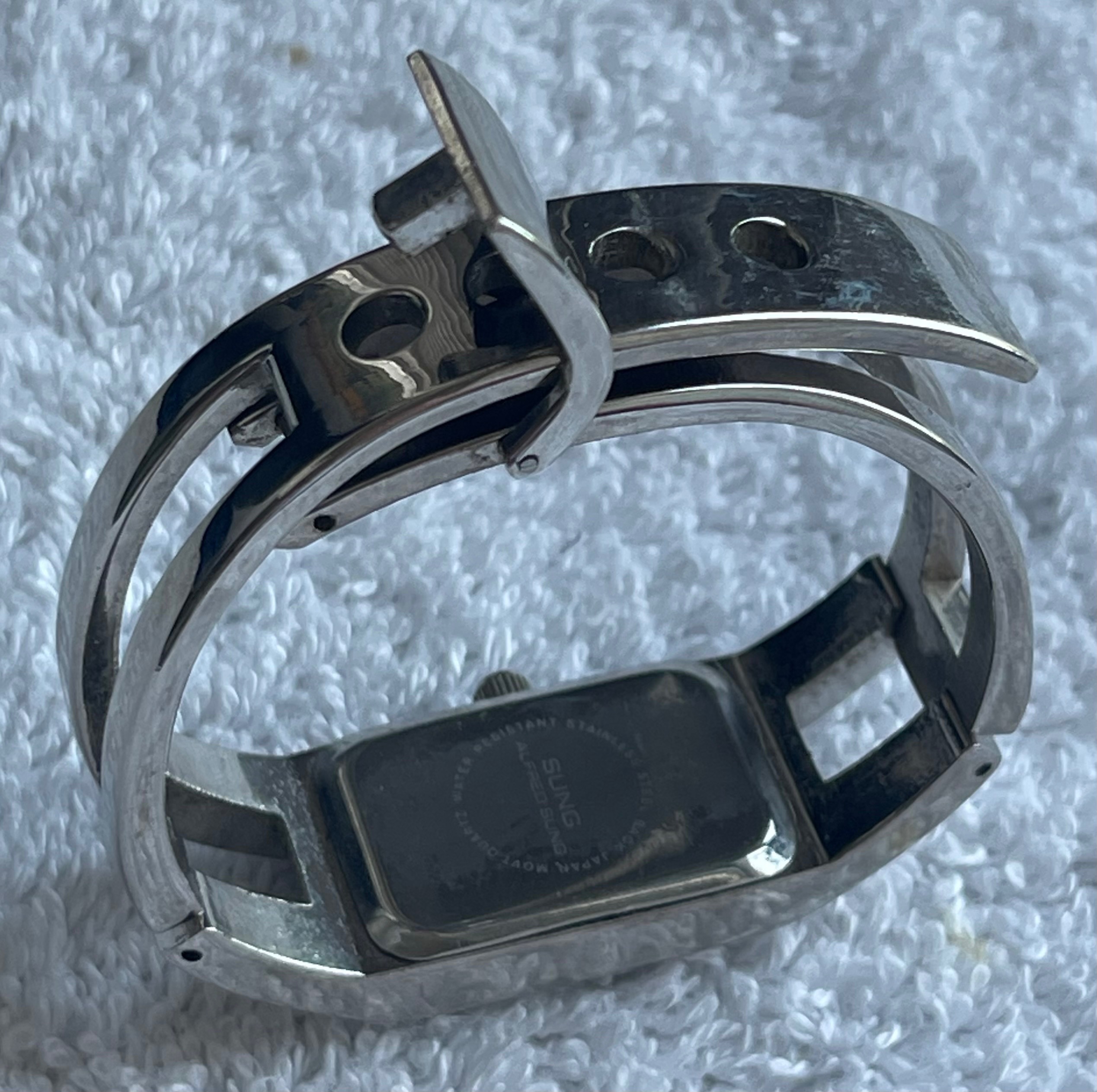 Vintage Alfred Sung Silver Open Cuff Watch (Needs Battery) - photo 4