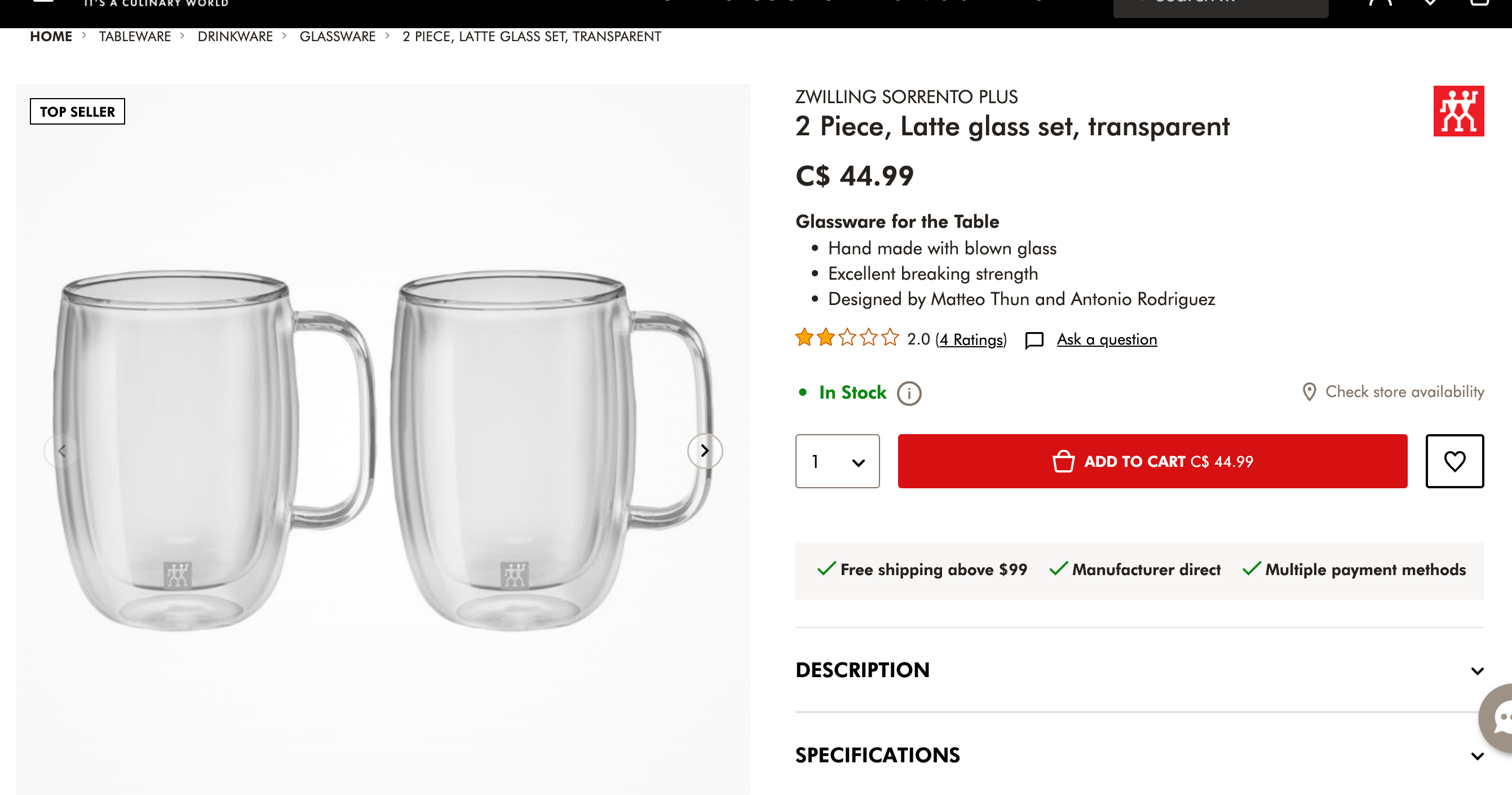 1 piece :ZWILLING Sorrento Plus Latte Macchiato Glass - photo 3