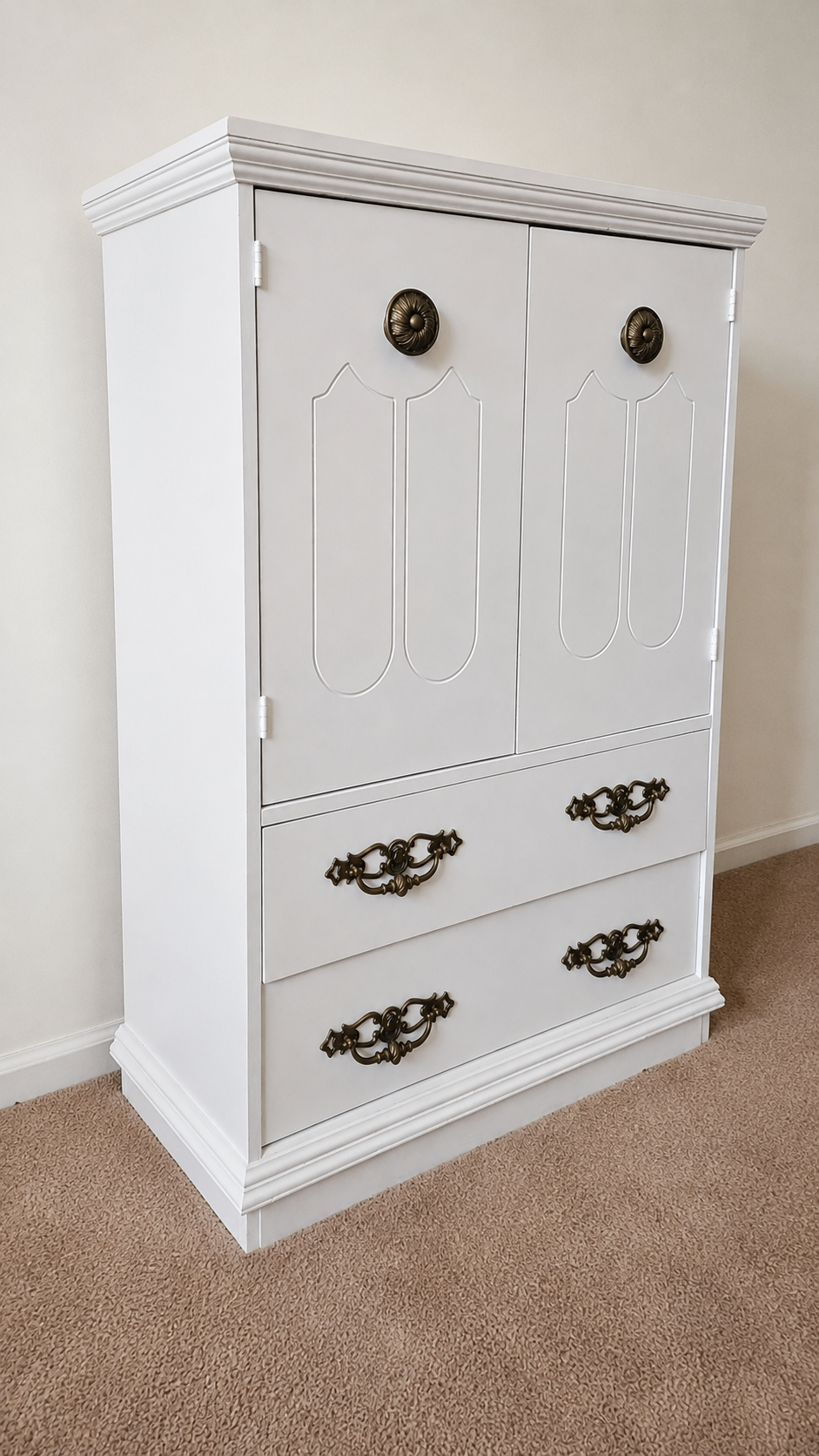 Vintage Solid Wood Armoire / Storage Cabinet w/ Drawers (White) - photo 2