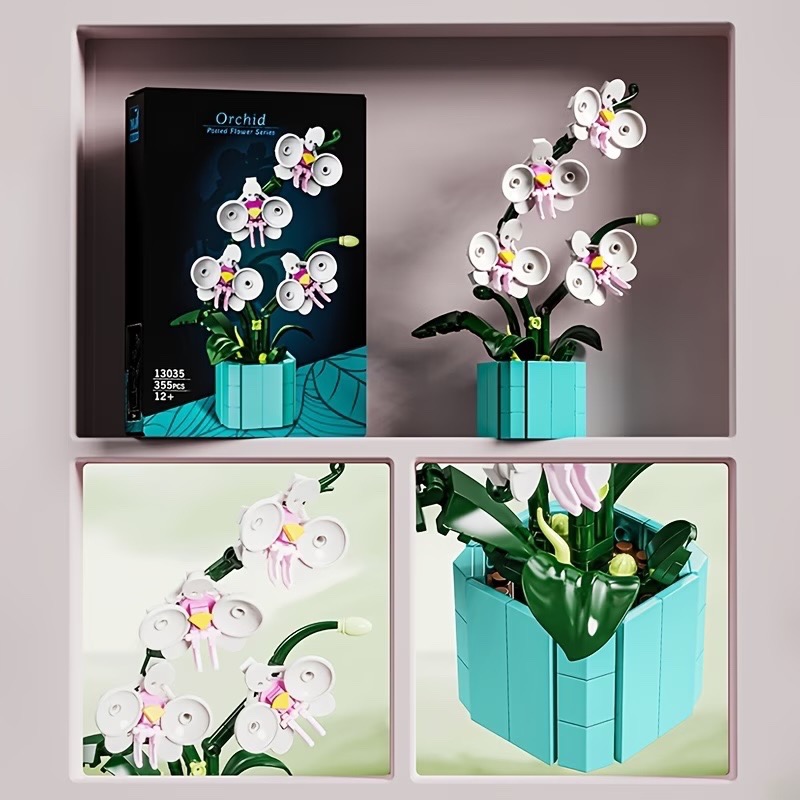 Lego Style Building Kit - Orchid, with Vase