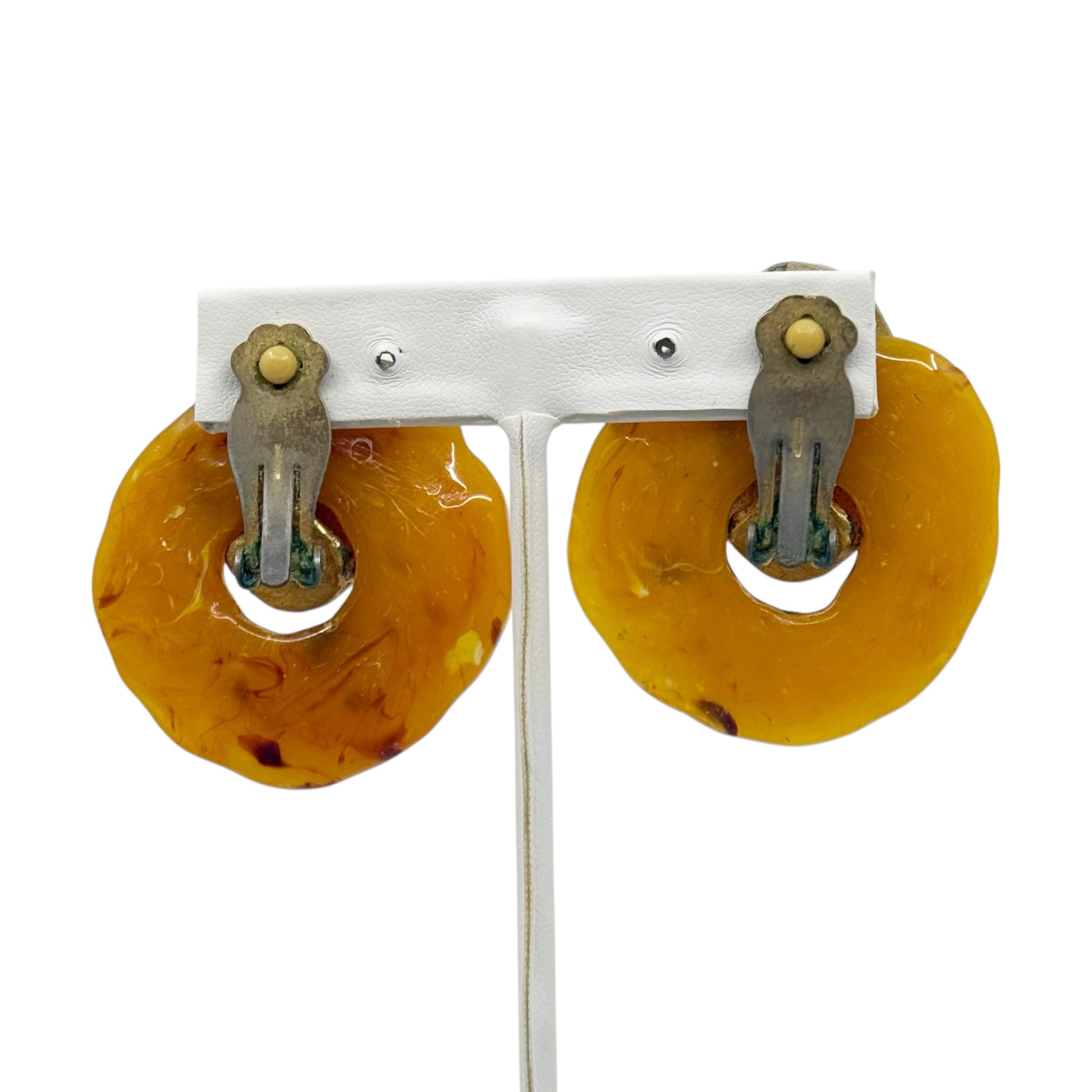 Vintage Gold tone Amber lucite clip on earrings - GM3024 - photo 4