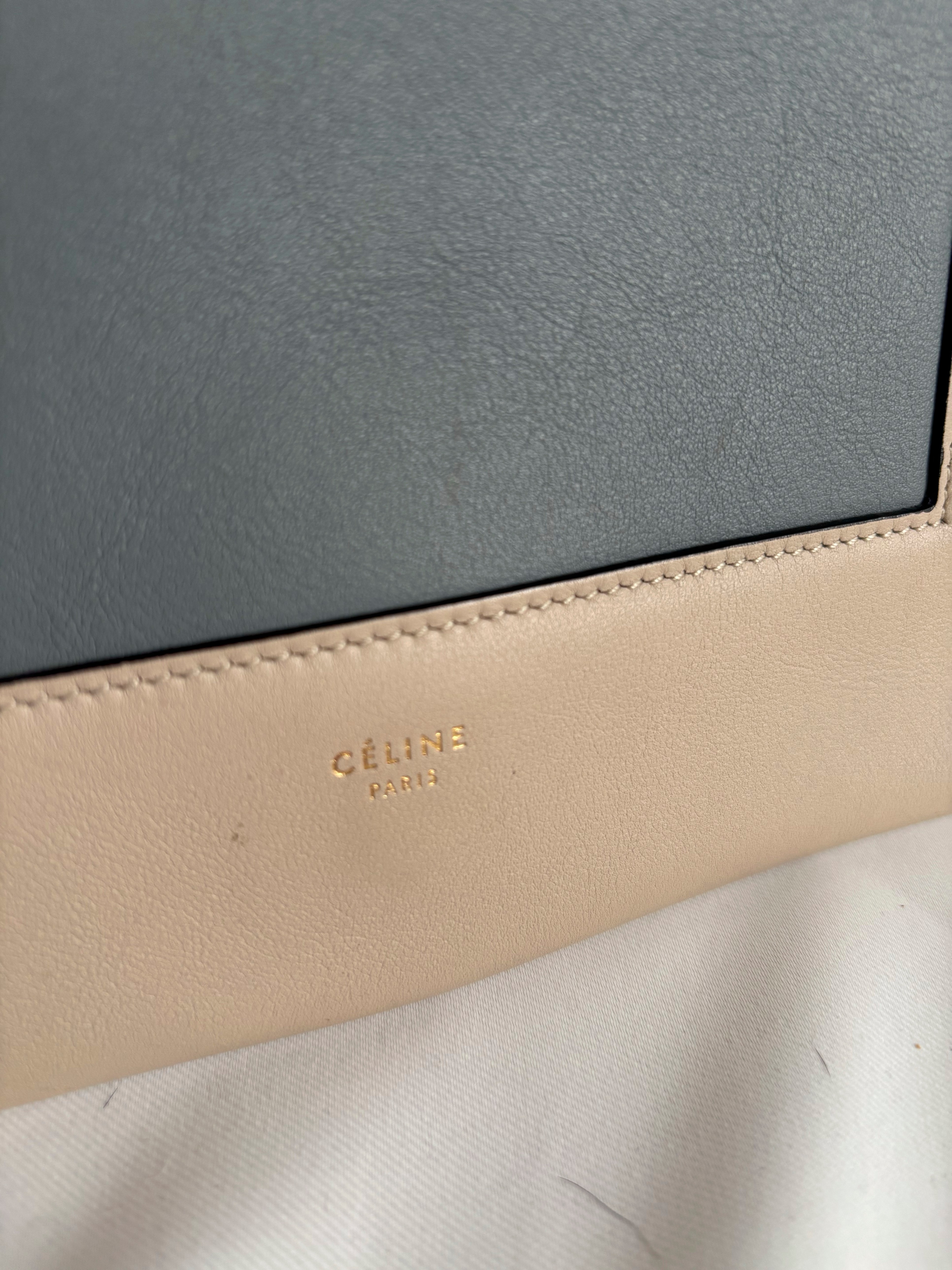 authentic Celine Frame Shoulder Bag, Cream & Blue