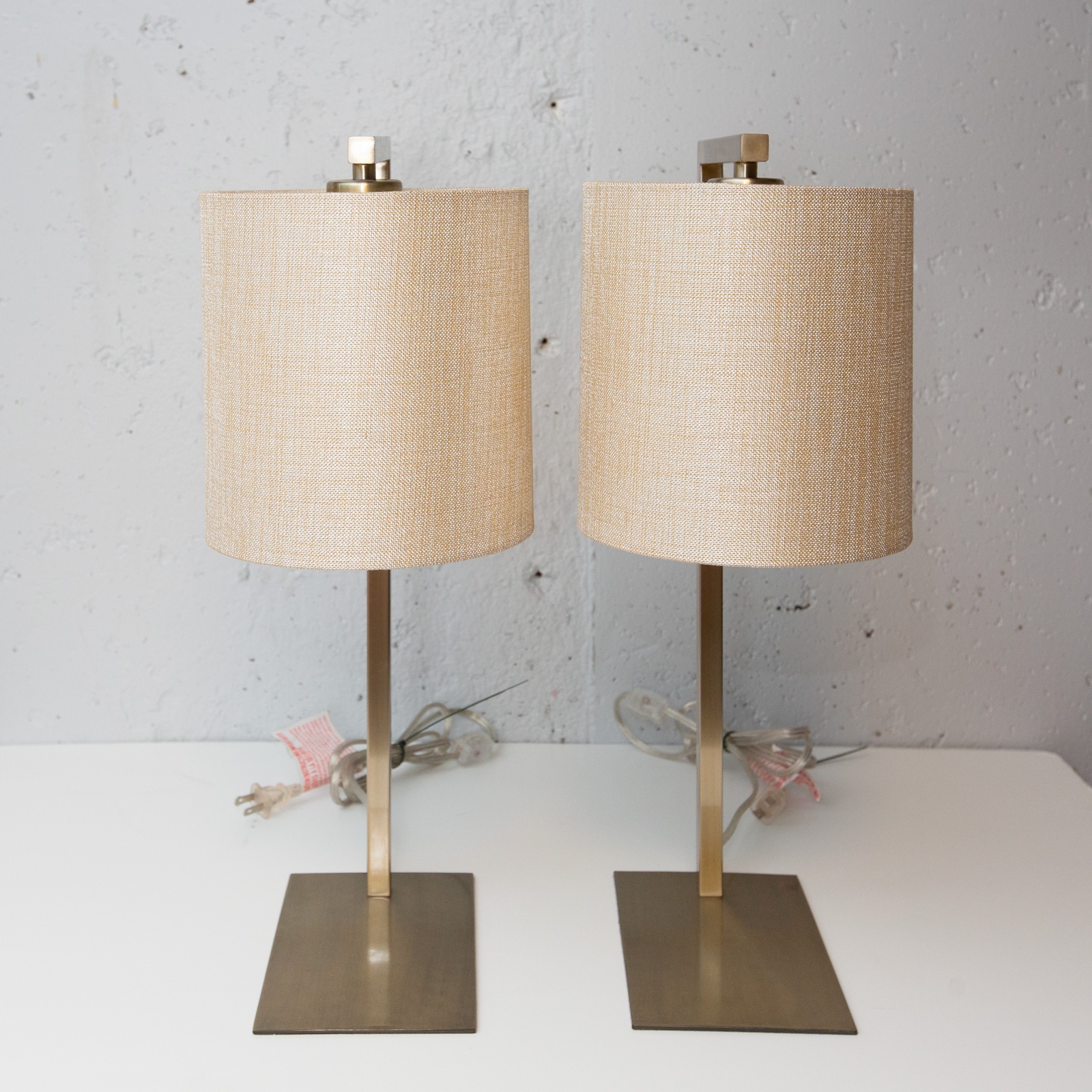 Pair of Modern Brass Table Lamps – Linen Shades - photo 4