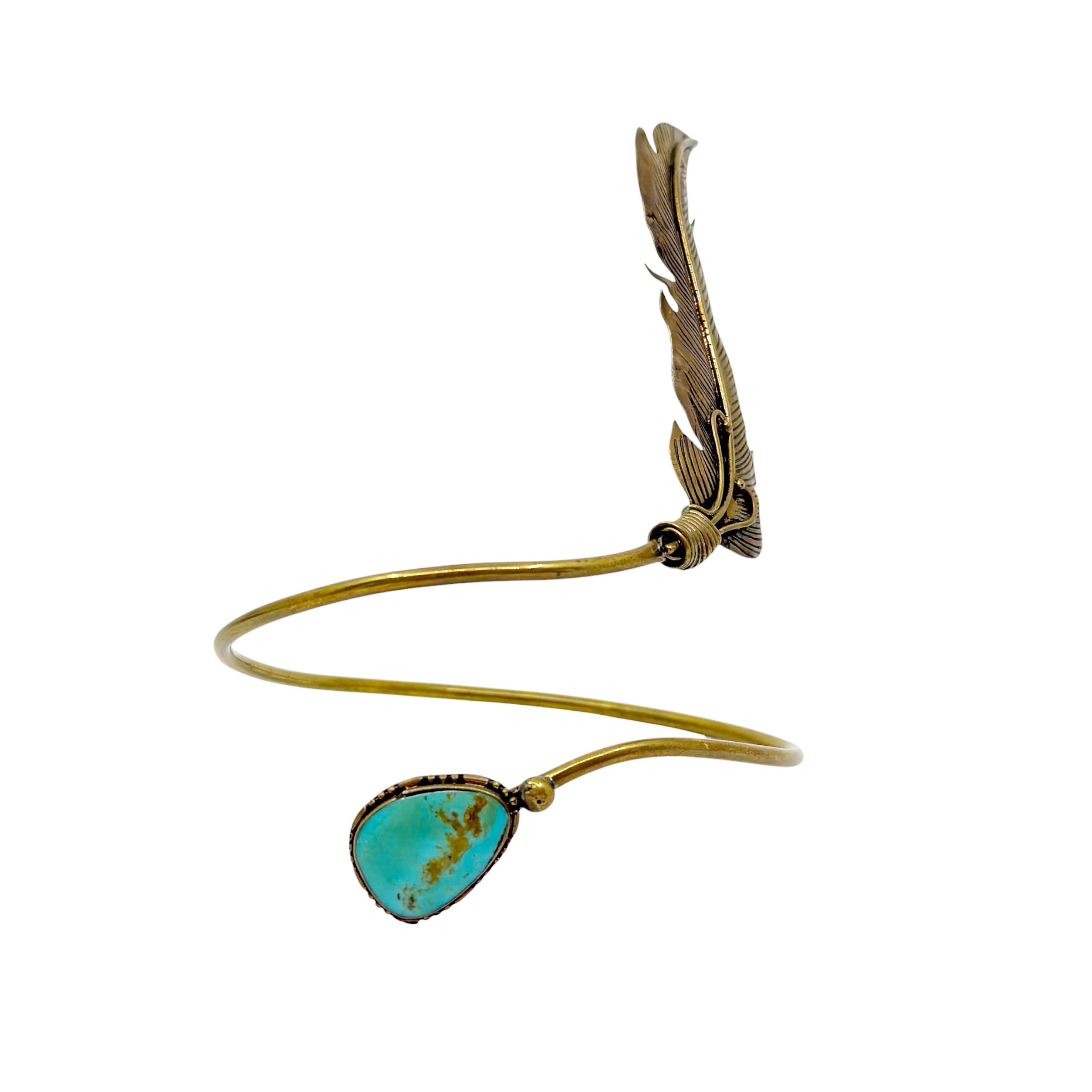 Vintage Southwestern brass & turquoise arm bracelet - photo 3