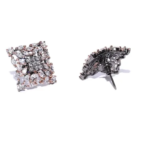 Square Stud Earrings with White Crystals - photo 3