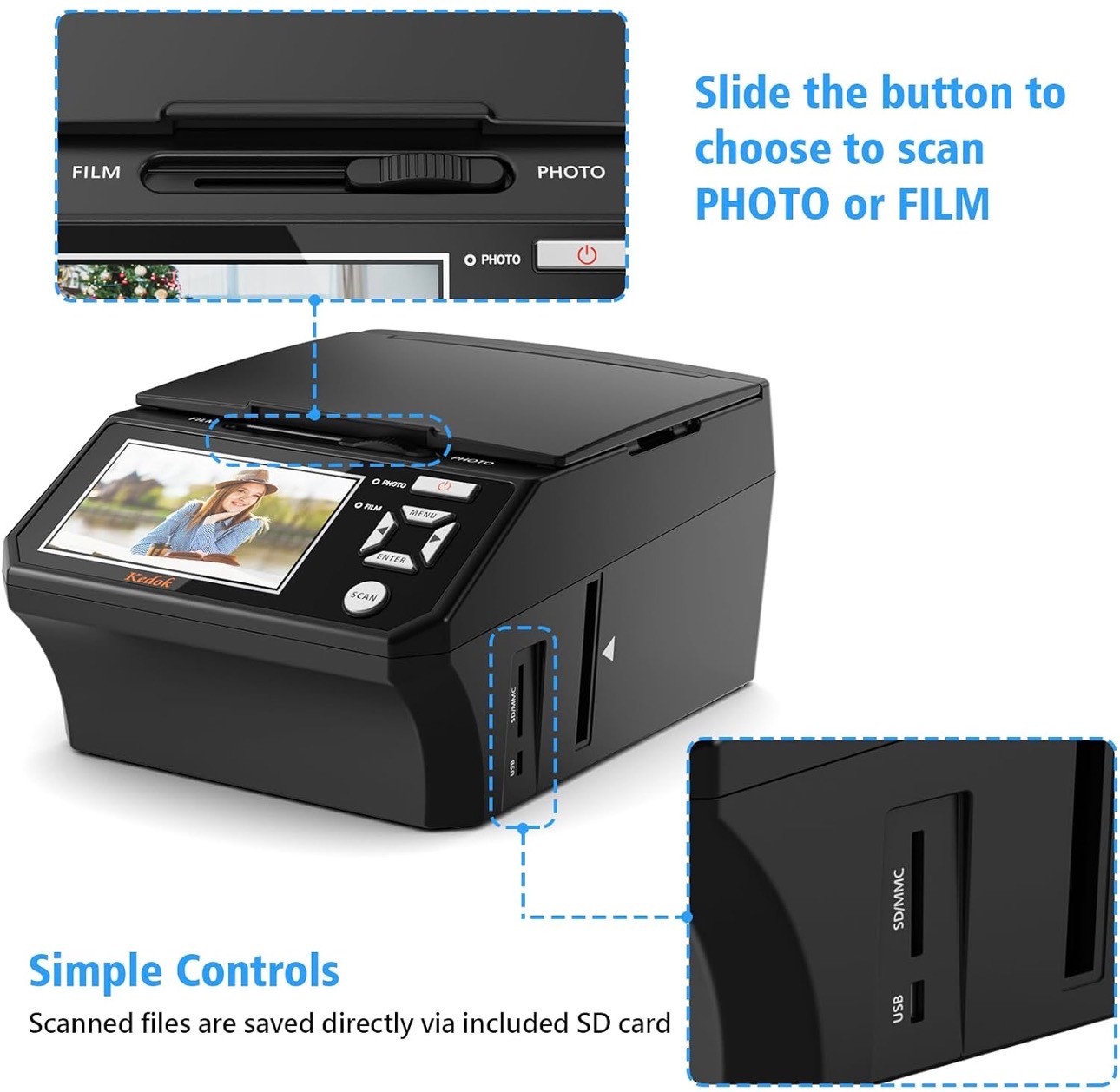 Film & Photo Scanner 5" Screen Converts 135/110 Film Negatives - photo 5