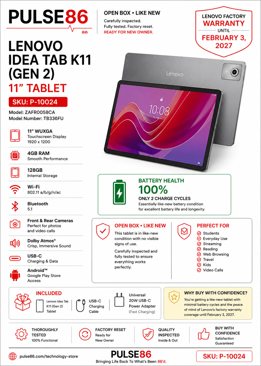 Lenovo Idea Tab K11 (Gen 2) 11" Tablet  4GB RAM | 128GB Warranty