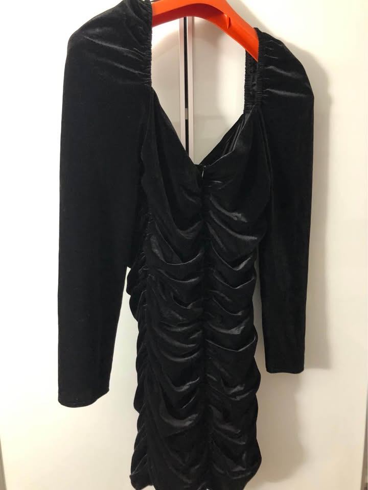 NWT ZARA Black Velvet Ruched Lace-Up Mini Dress (Size M) - photo 2