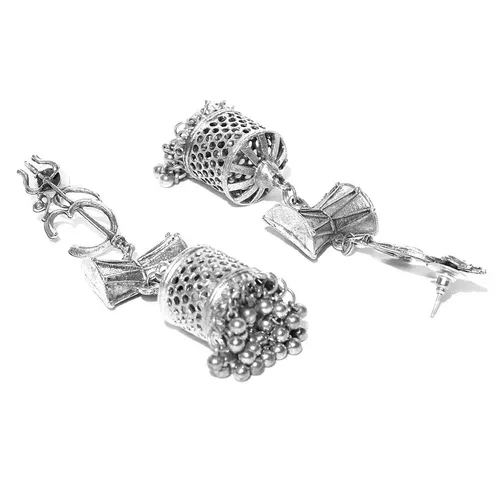 Silver Tone Om Damru Earrings - photo 4