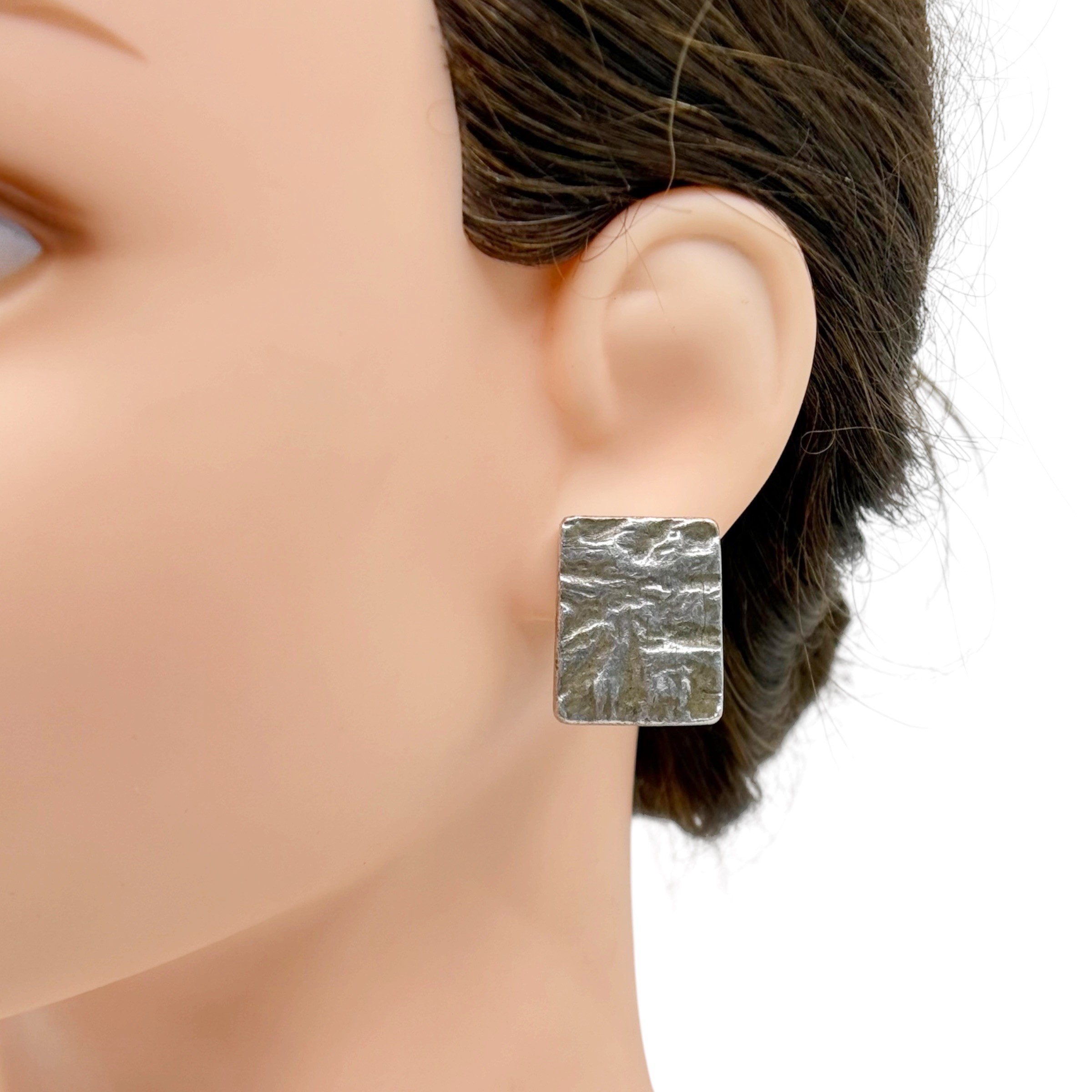 Vintage silver tone brutalist clip on earrings - GM3003 - photo 4