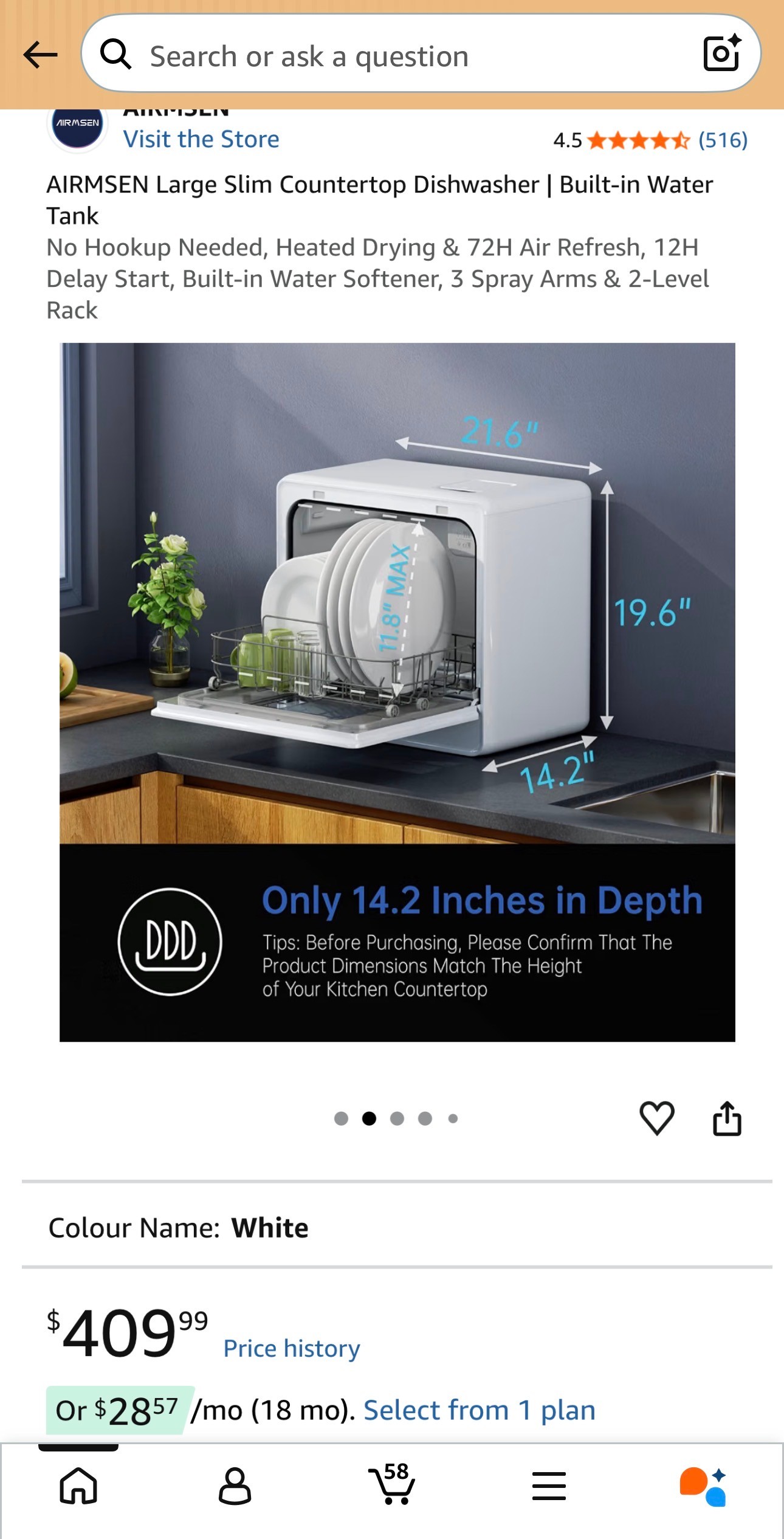 AIRMSEN Countertop Dishwasher 72H Air Refresh Heated Drying