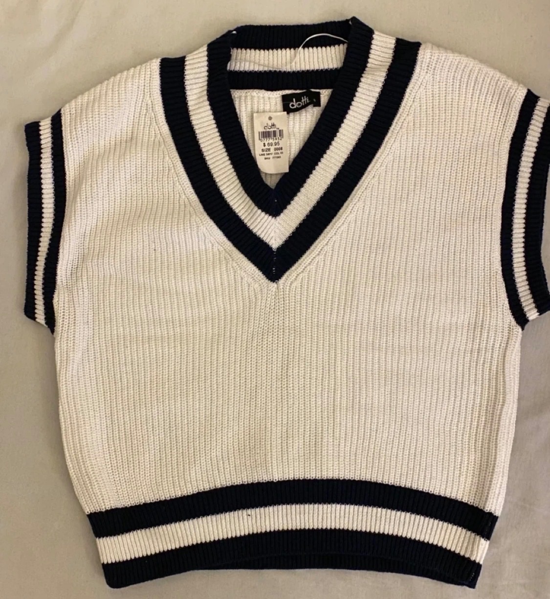 Dotti White & Navy Striped V-Neck Sweater Vest - Size S - photo 4