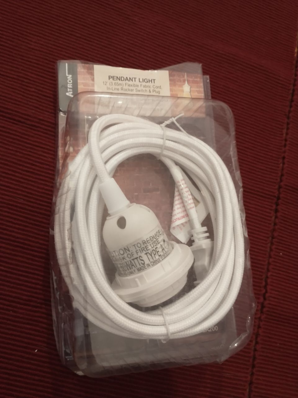 Pendant light cord - 12ft - unused