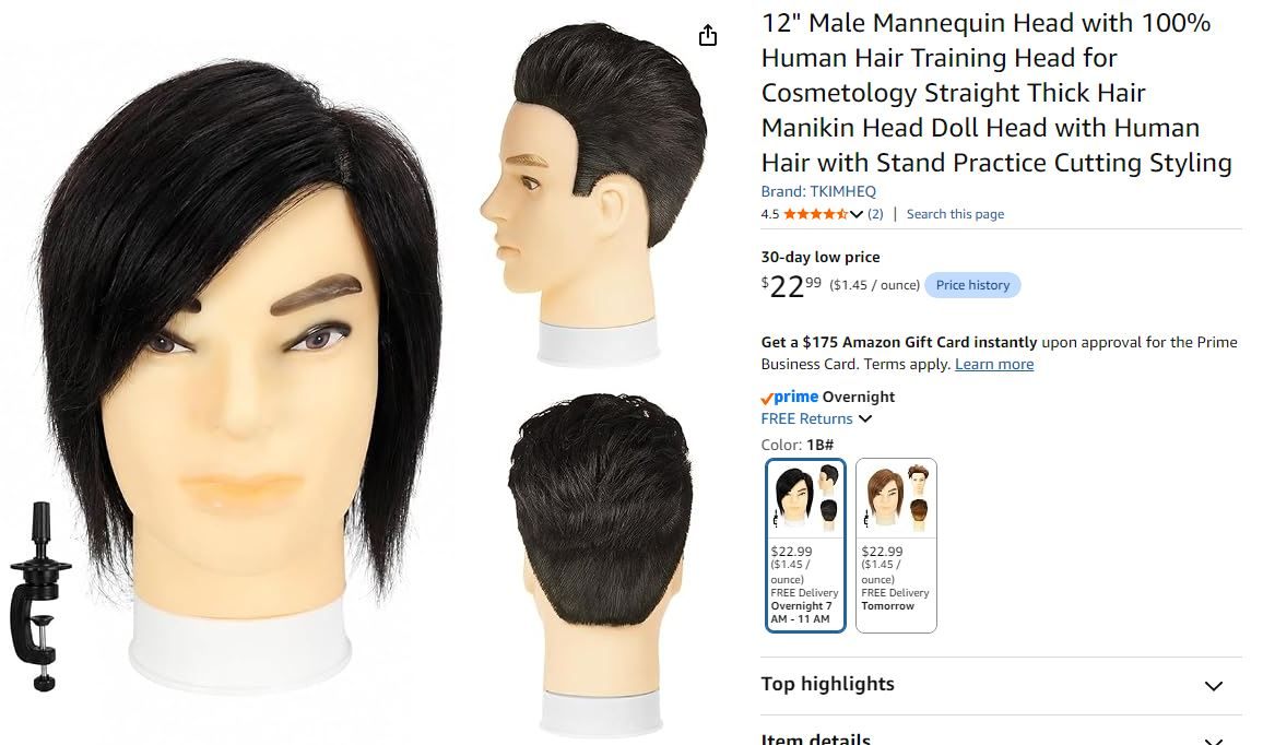 NEW~ 12" Human Hair Mannequin Head with Stand - photo 3