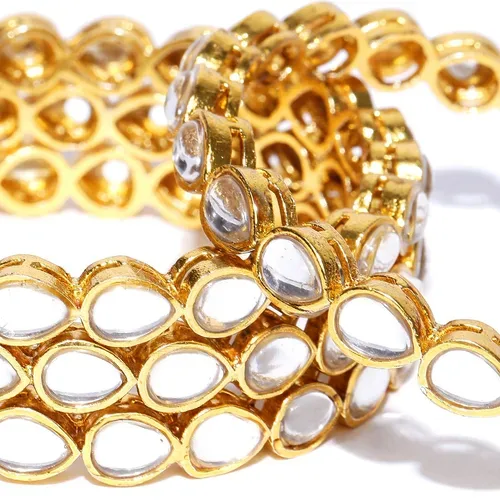 Gold Tone Bangles with White Stone Embellishments - photo 3