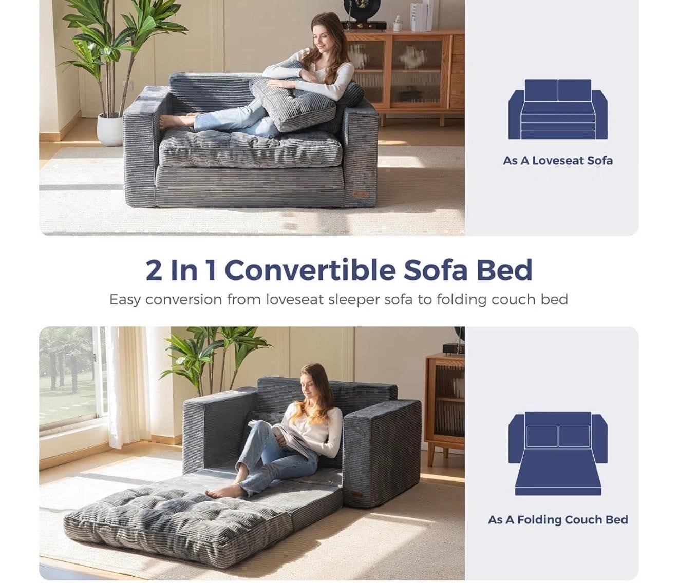 2-in-1 Convertible Loveseat Sofa Bed - photo 3