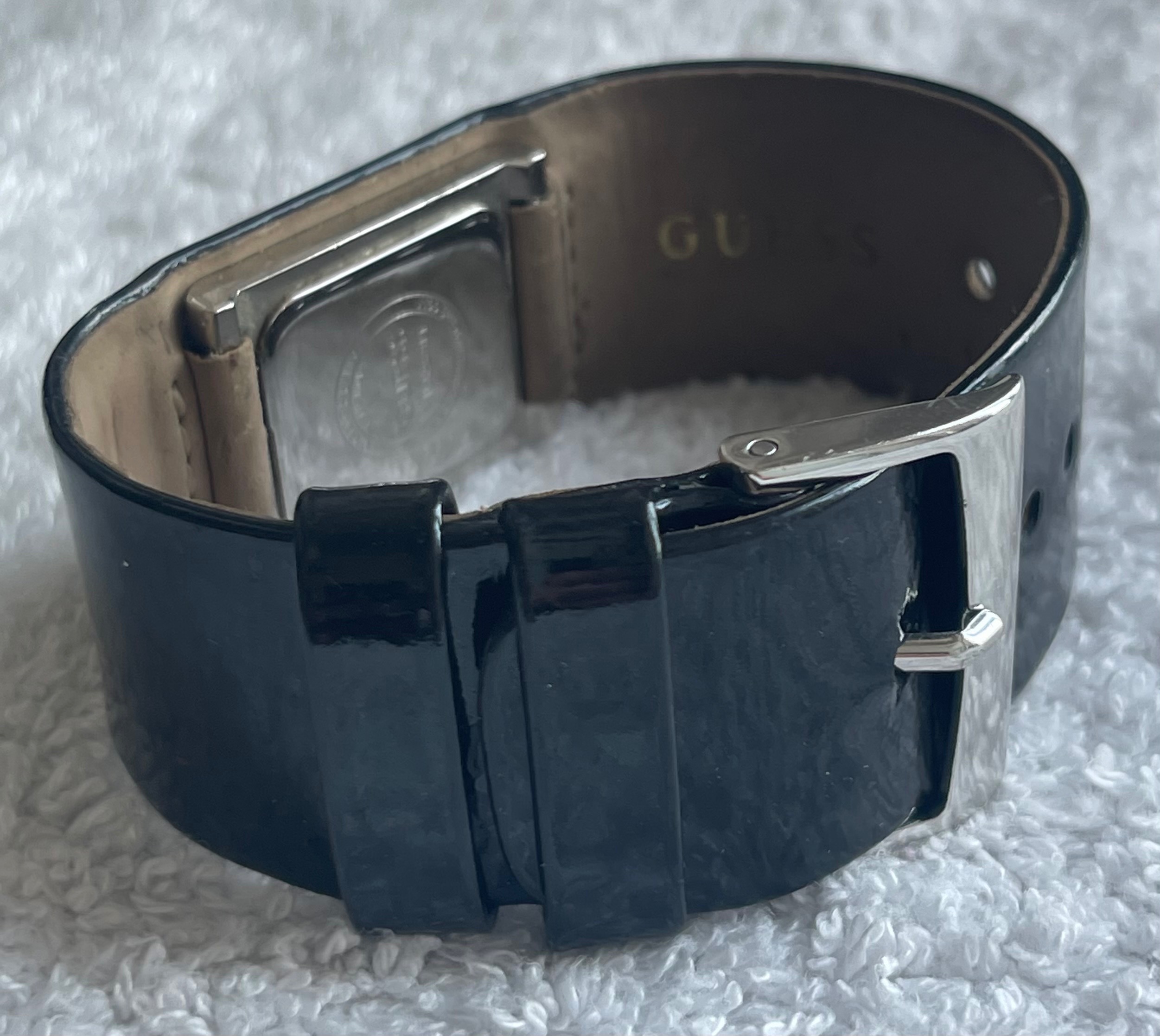Vintage Guess Black Patent Leather Cuff Watch (Needs Battery) - photo 3