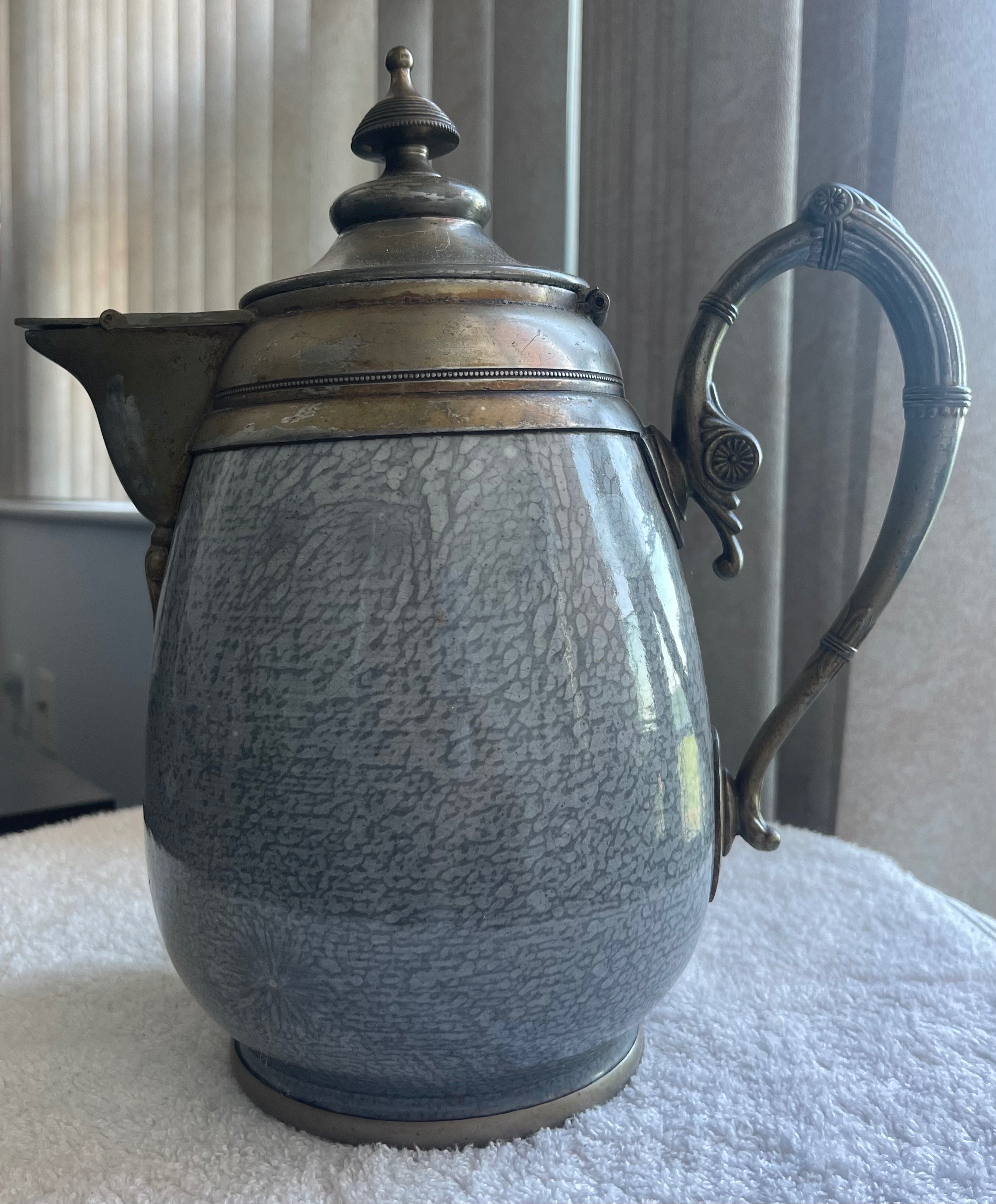 Antique Victorian 1880s Manning Bowman Enamel Coffee Pot