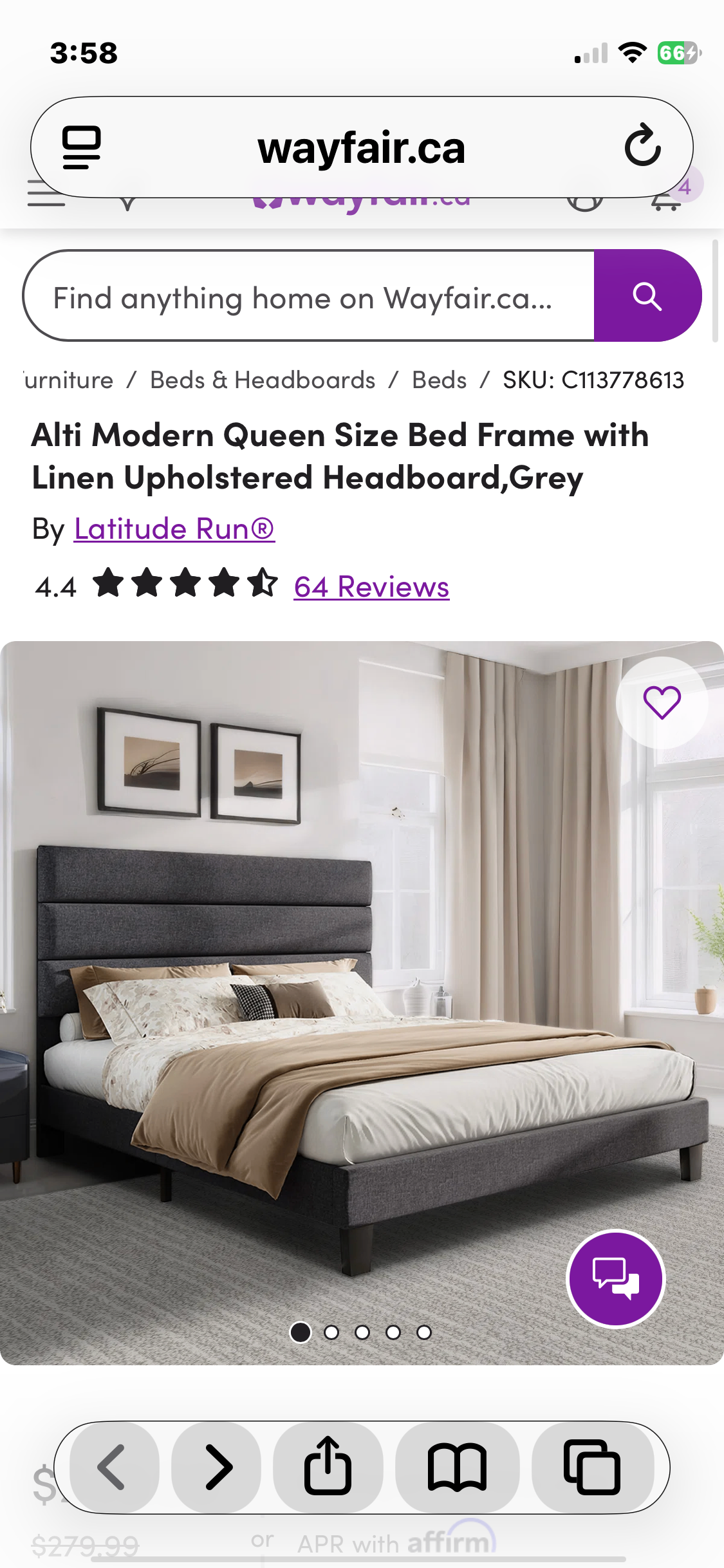 Queen Size Bed Frame with Headboard - CREAM Color