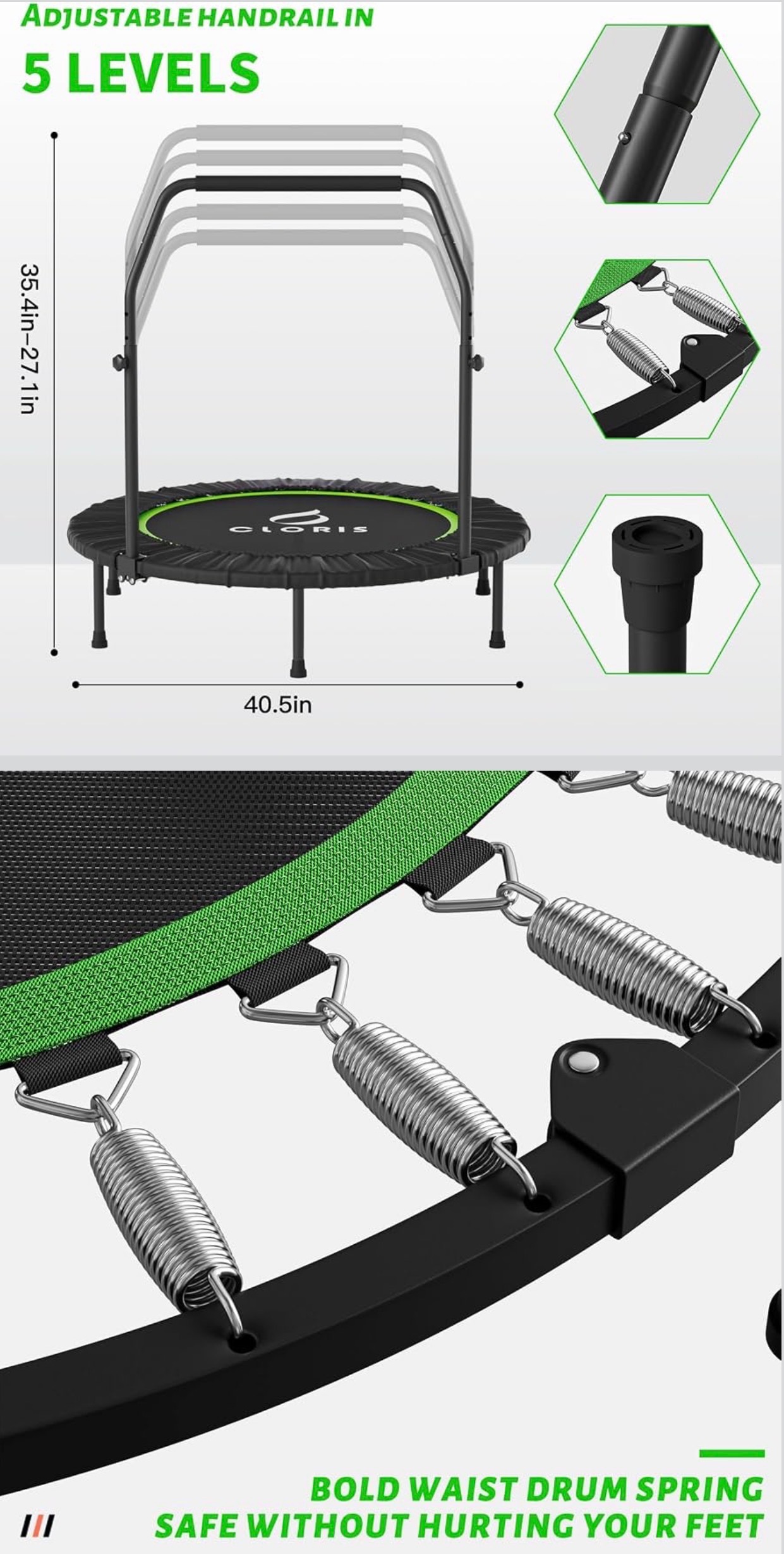 Portable Trampoline 40" 400lbs Foldable Exercise Fitness Trampol - photo 2
