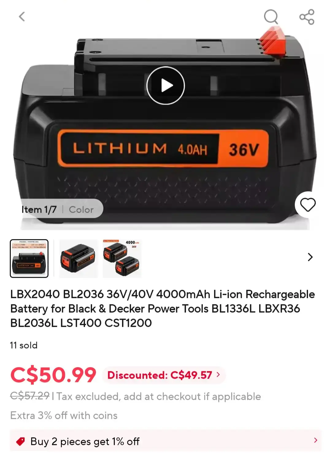 LBX2040 BL2036 36V 4.0Ah Li-ion Power Tool Battery BL2036