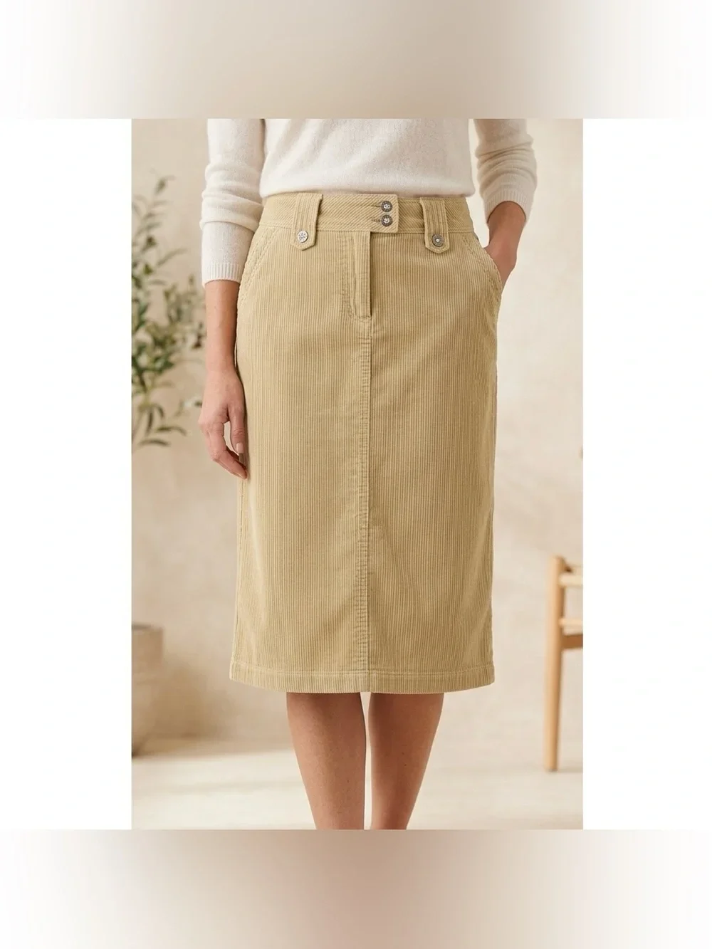 Sears Midi Length Corduroy Pencil Skirt Rhinestone Buttons Sz S