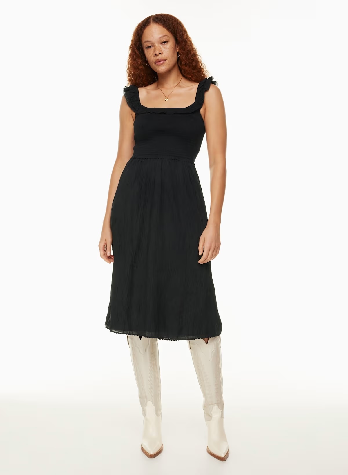 Wilfred (Aritzia) Reminisce Dress – Black Smocked Midi, Size 2XS - photo 5