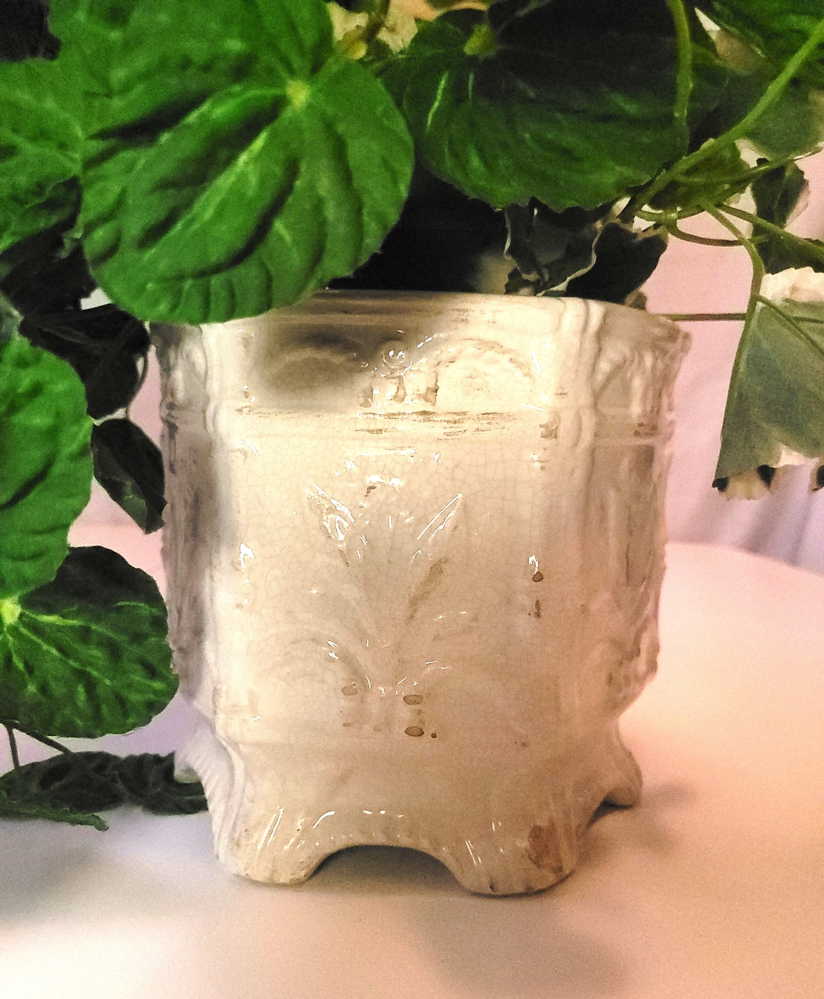 Destinos S.A. Portugal White Ceramic Footed Planter Faux Foliage - photo 3