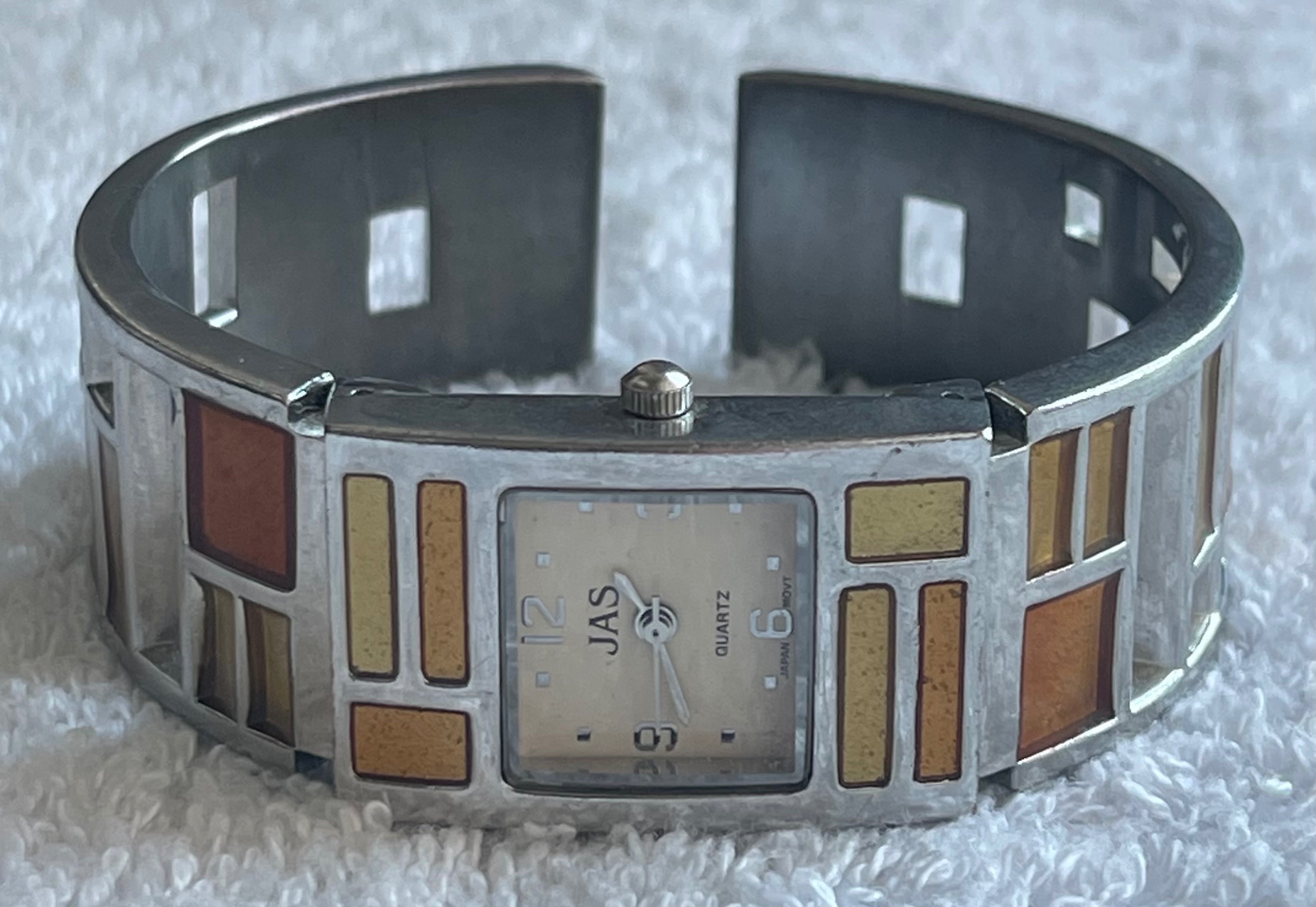 Vintage Retro JAS 70s Style Enamel Cuff Watch (Needs Battery)
