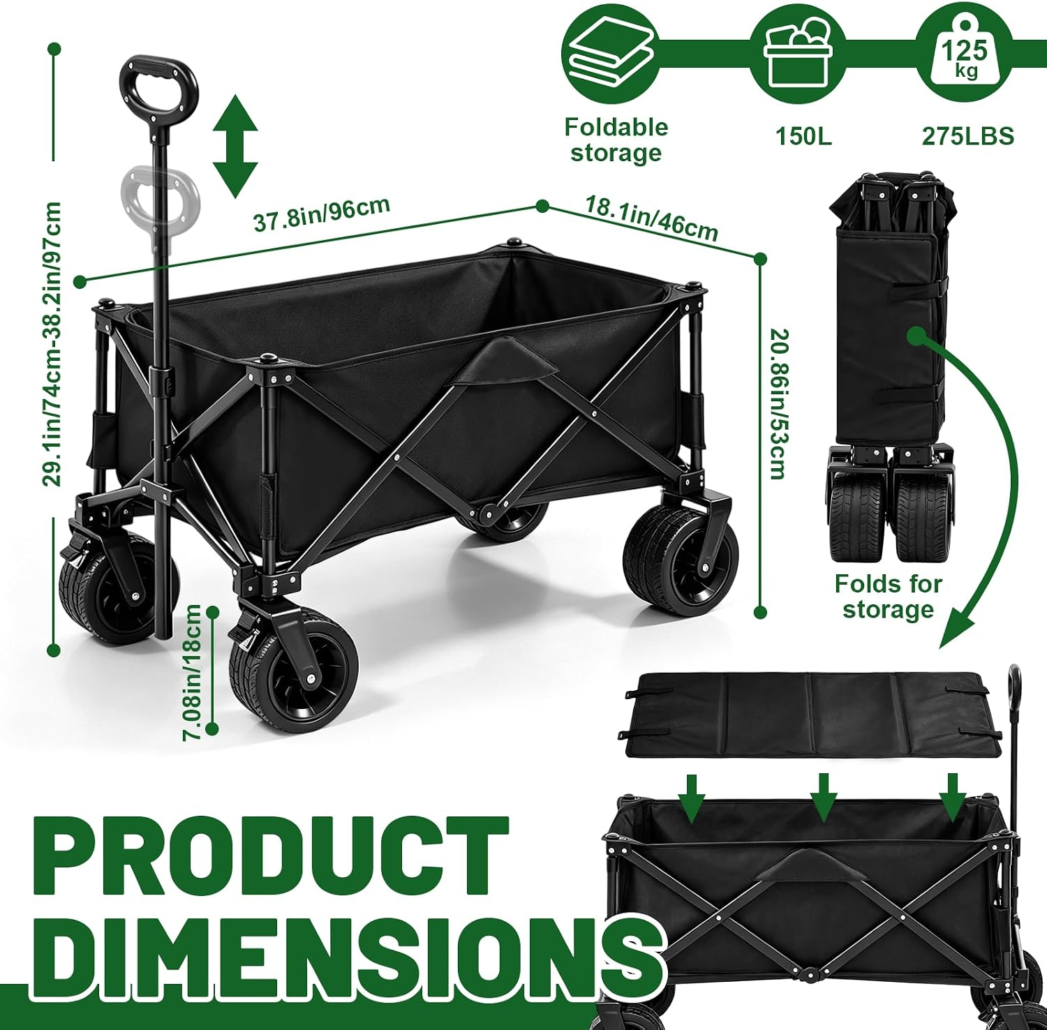 Brand New Heavy Duty Folding Wagon Cart All Terrain Wheels Box