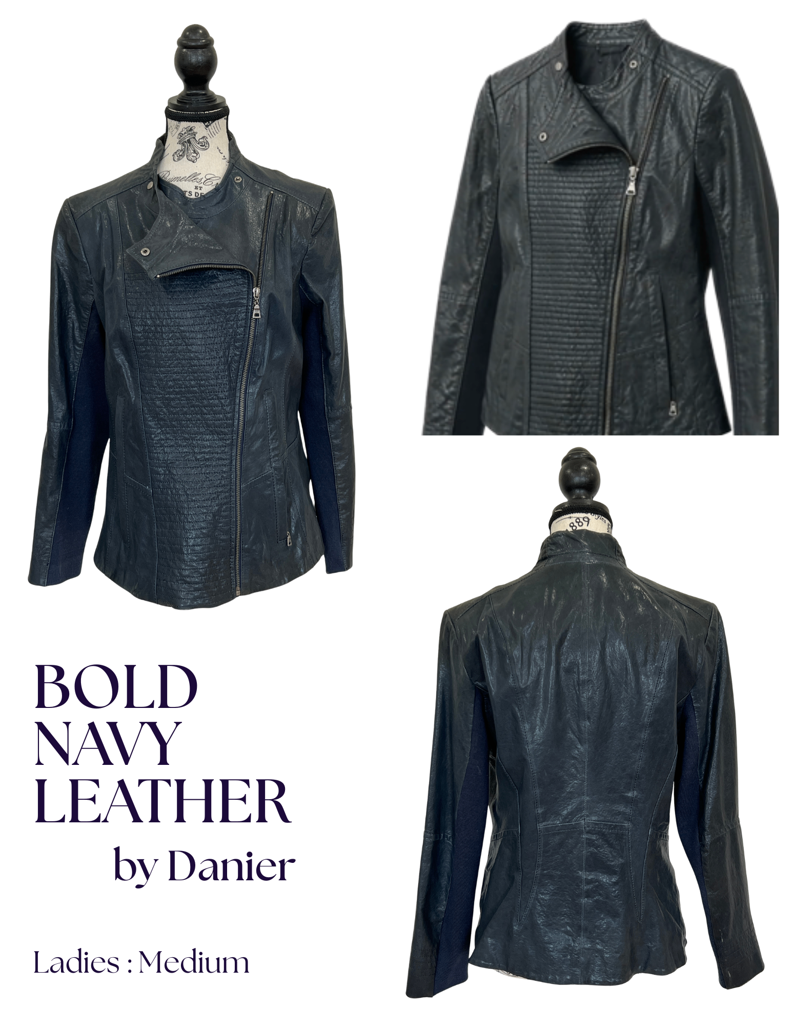 Danier Navy Leather Women's Jacket - Size M