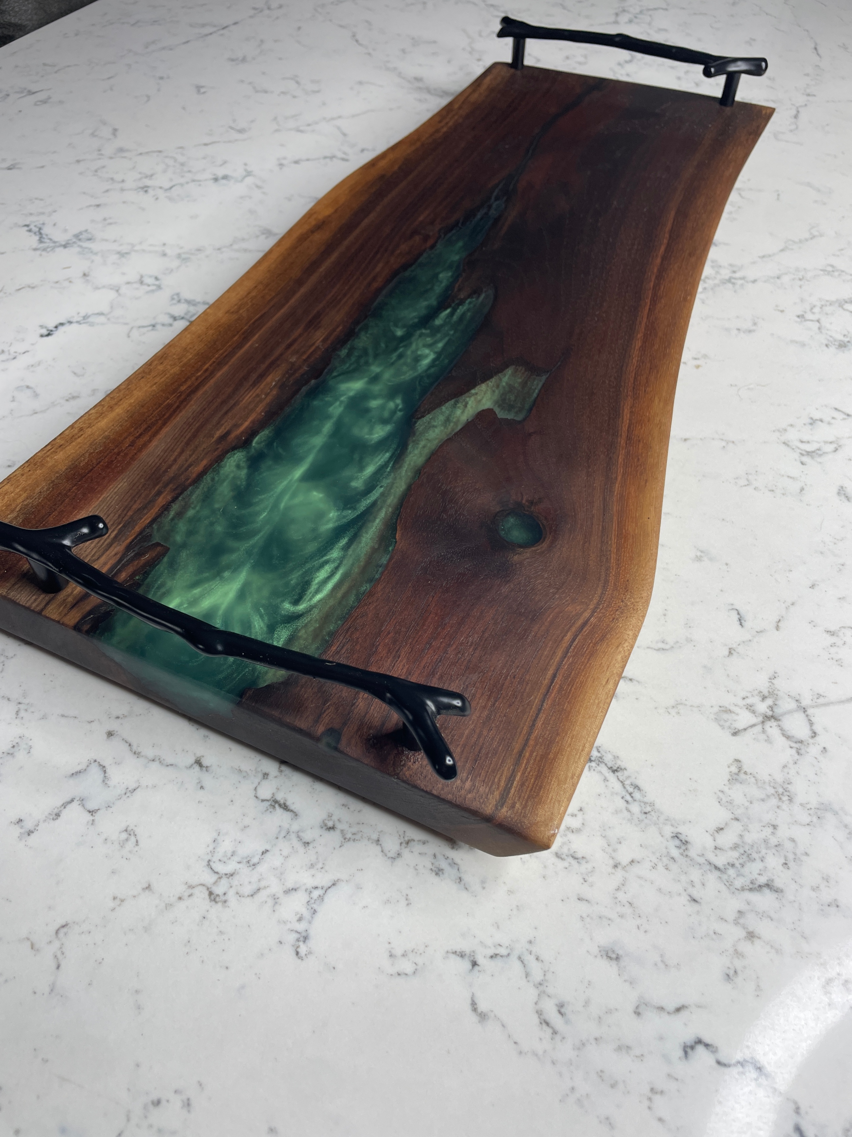Black Walnut Live Edge Charcuterie Board w/ Epoxy (Twig Handles) - photo 4