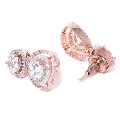 Rose Gold Tone Drop Earrings with White Crystals - photo 4