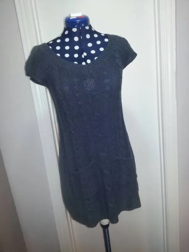 Seductions Grey Short Sleeved Sweater Dress With Pockets - photo 2