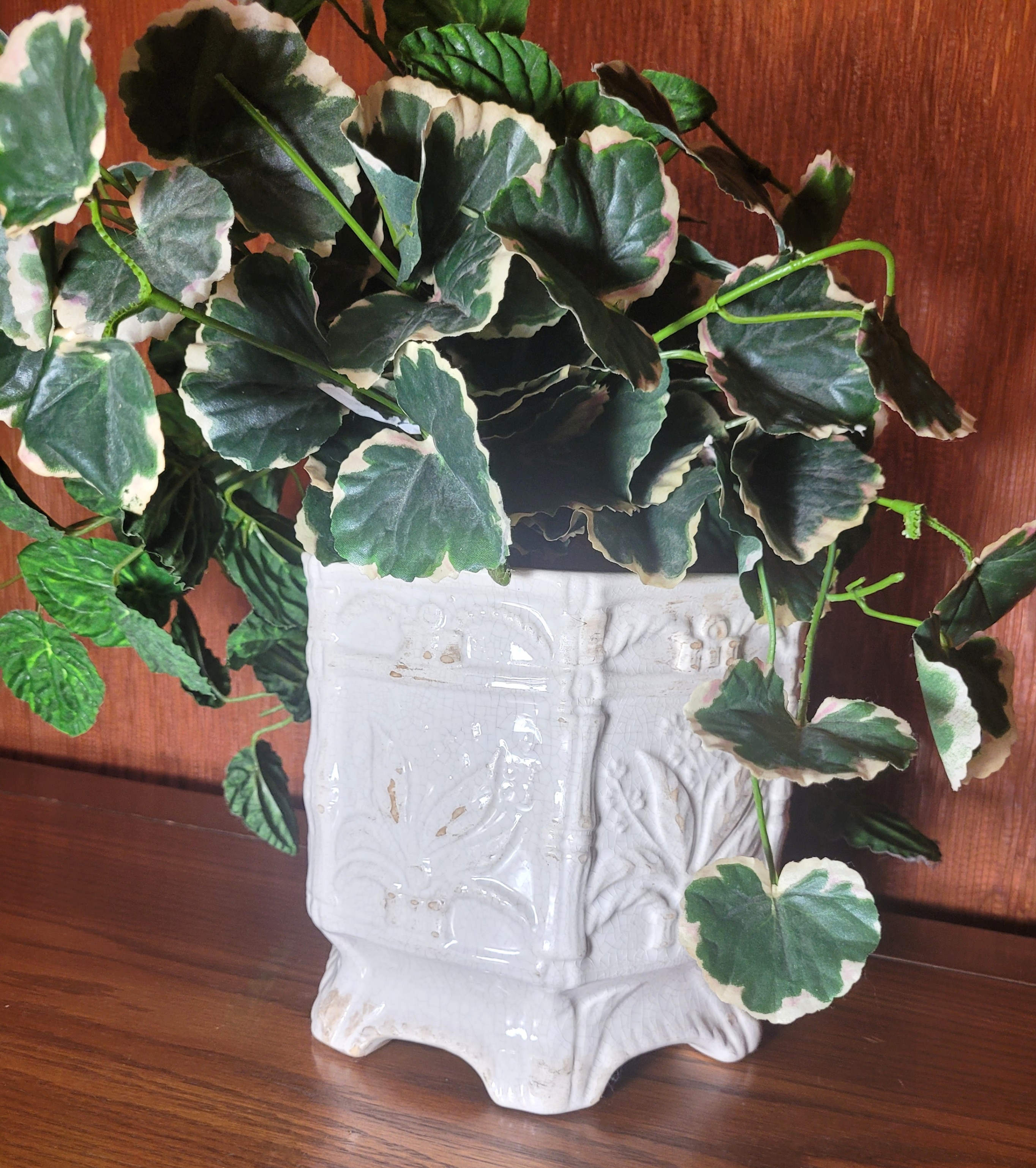 Destinos S.A. Portugal White Ceramic Footed Planter Faux Foliage - photo 2