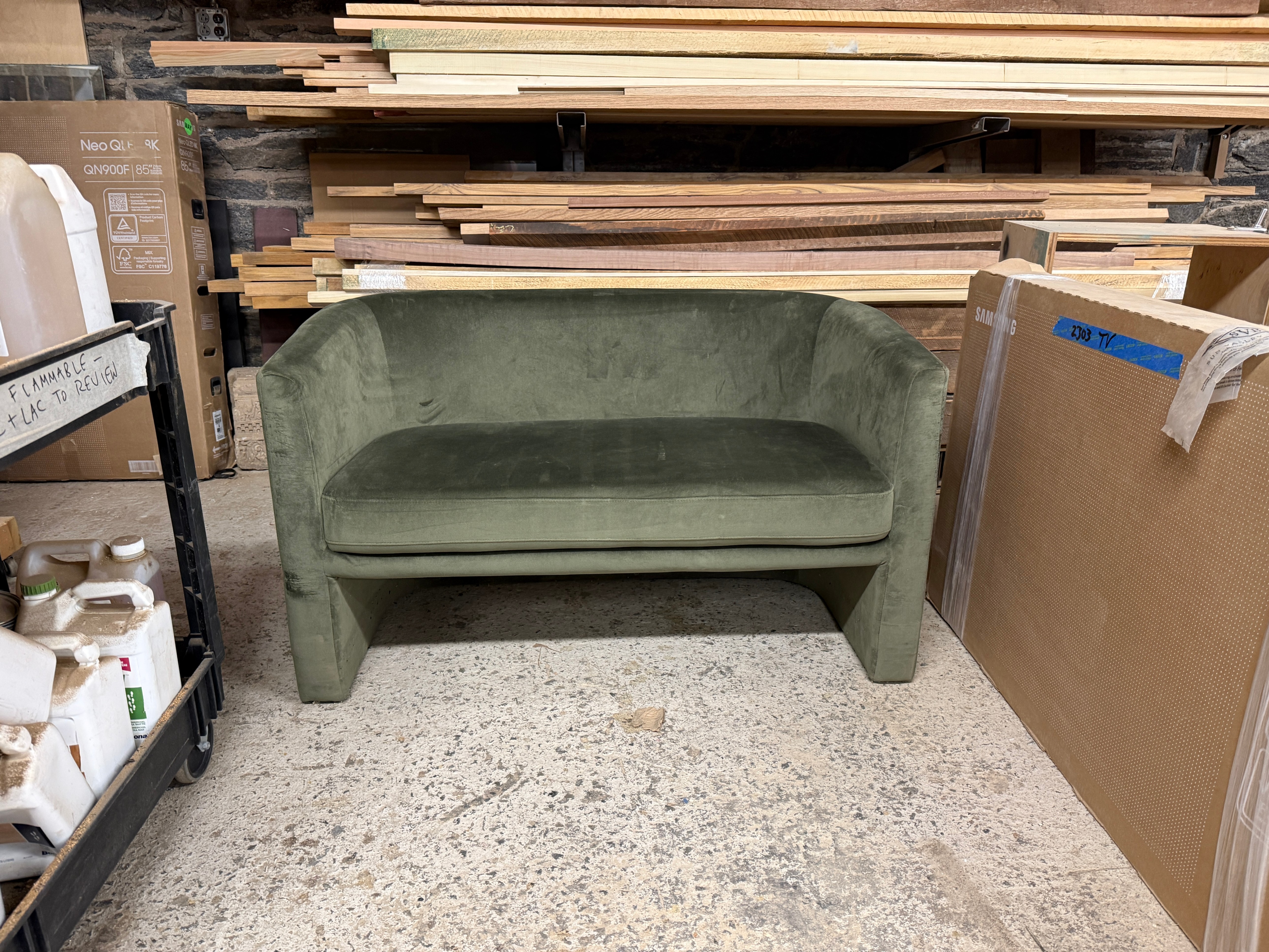 Modern Olive Green Velvet Loveseat