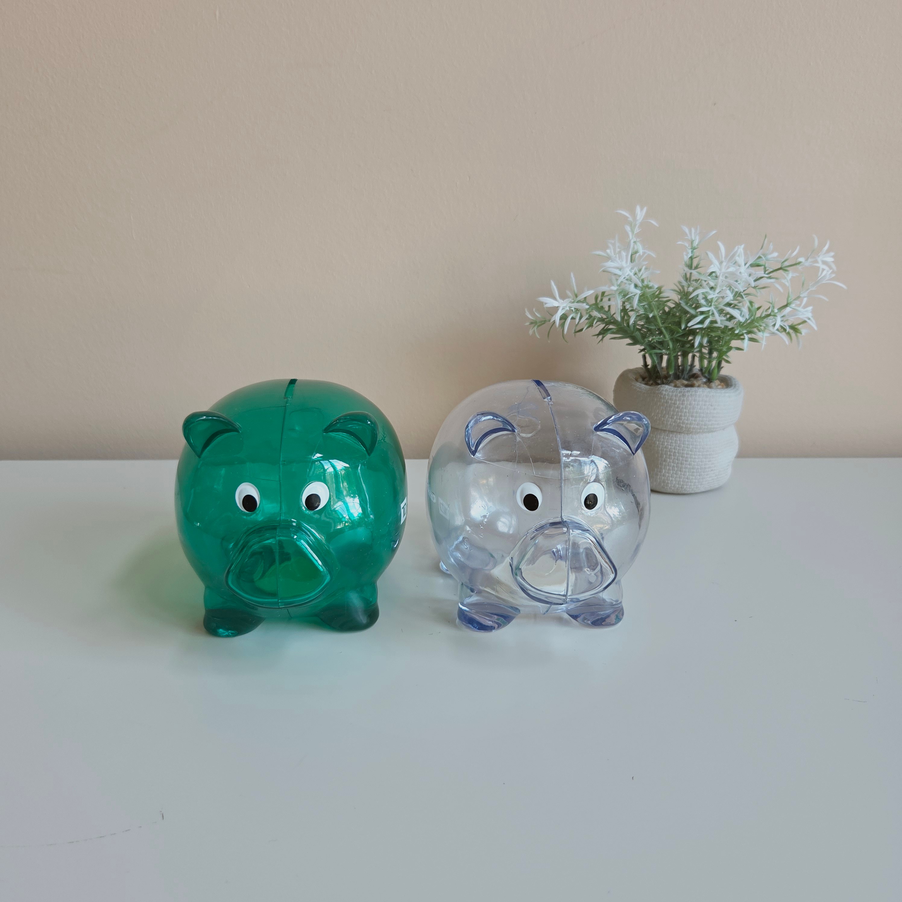 TD - Green & White Transparent Piggy Banks - Pre-Loved! 🐷