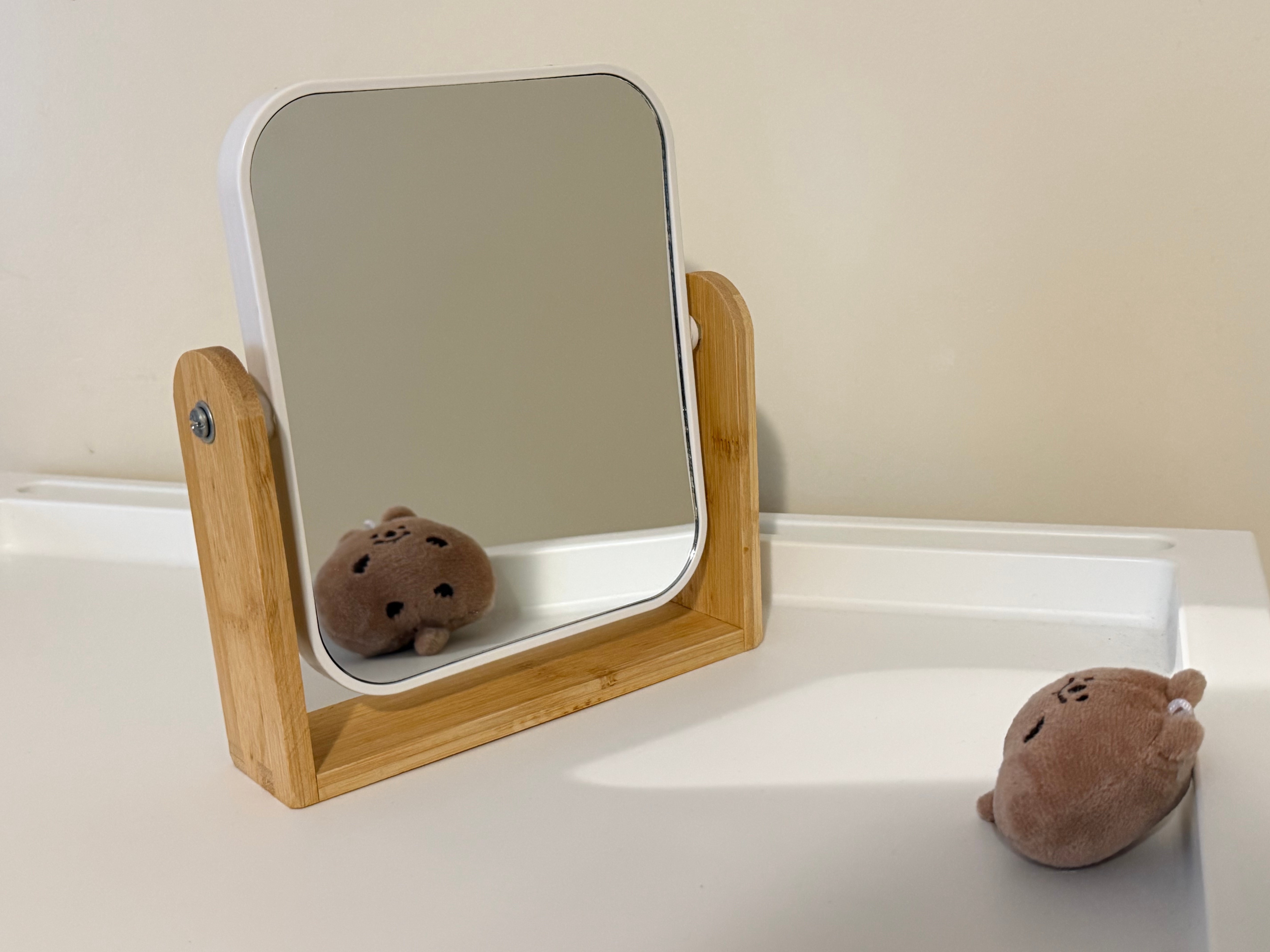 Double-Sided Vanity Mirror with Bamboo Stand - photo 2