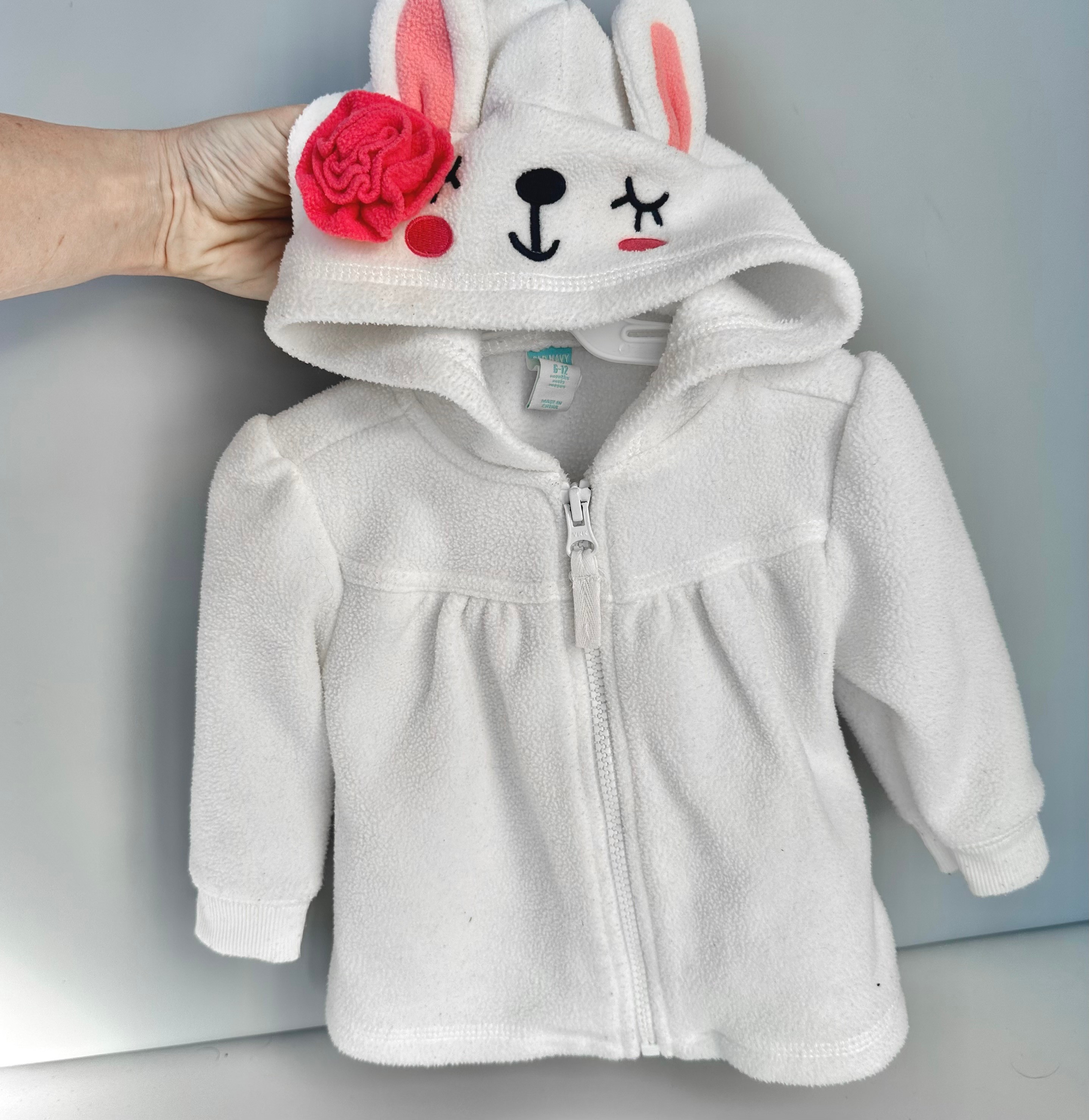 Baby Girl Bunny Hooded Zip Sweater - 6-12 Months
