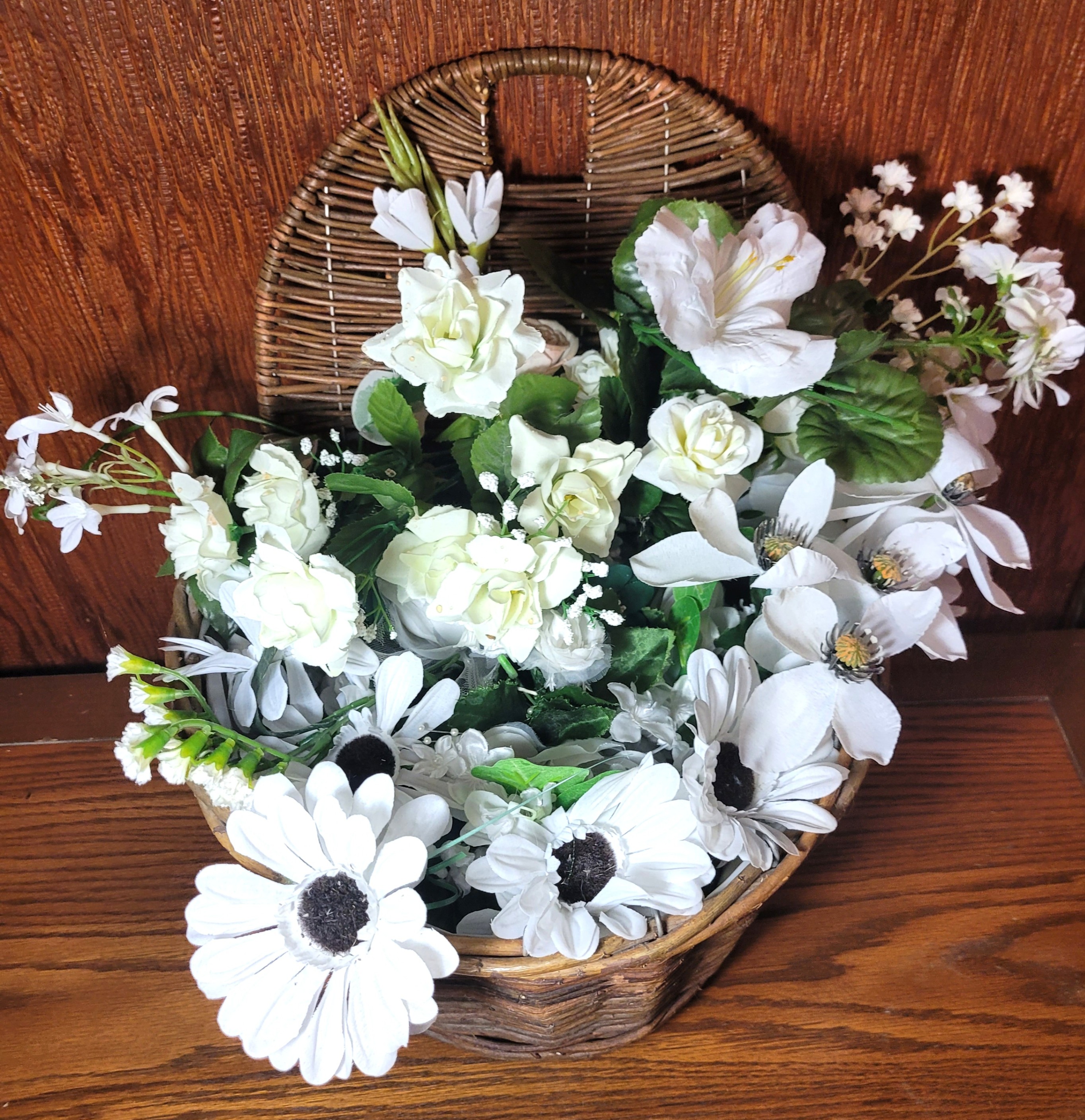 1990s Wicker Wall Hanging Pocket Faux Flowers - photo 2