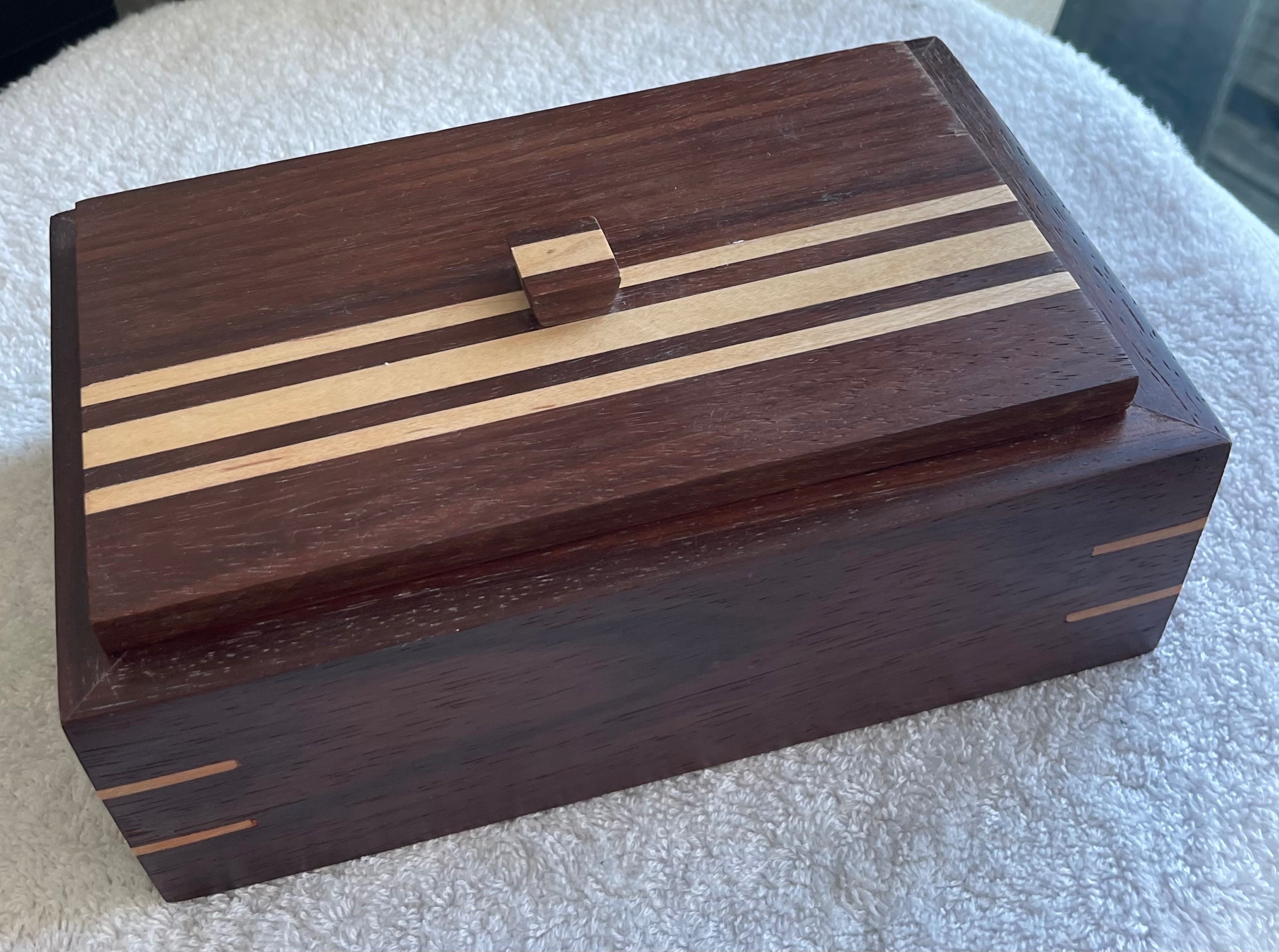 Handcrafted Artisan Wood Valet Keepsake Box w/ Inlay Lid