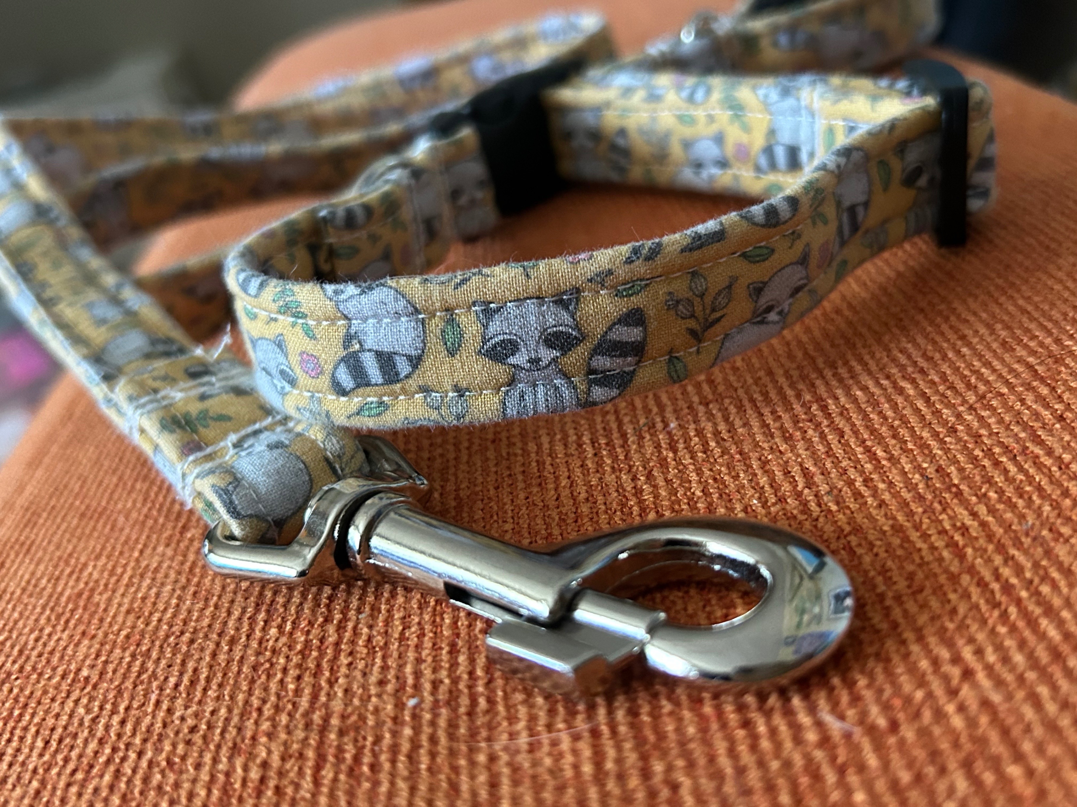 Matching Set - Racoon/Yellow Fabric Dog Collar and Lead - photo 3